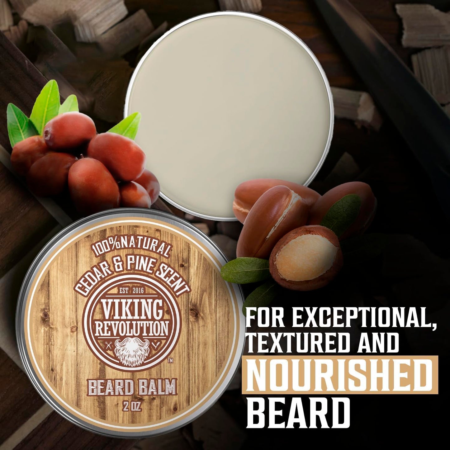 Viking Revolution Cedar & Pine Beard Balm - Butter with Argan Oil, Softener & Moisturizer for Men - Wax for Beards (2oz, 1 Pack)