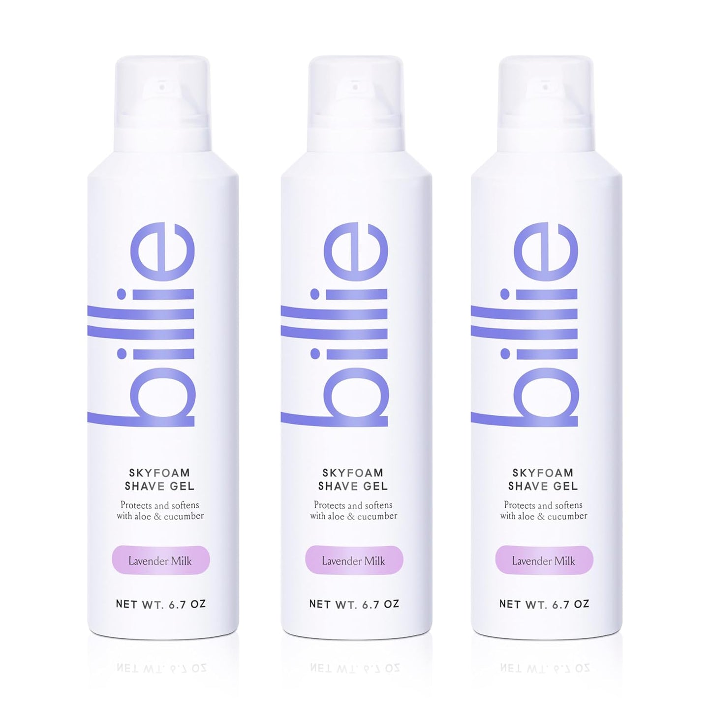 Billie SkyFoam Shave Gel - Lavender Milk Scent - Water-activated Foam - Made With Aloe & Cucumber - For A Close, Smooth Shave - 6.7 fl oz, 3-pack