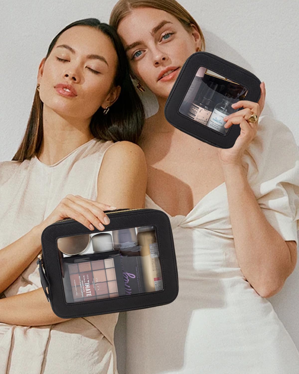 Travel Clear Makeup Bag Set, TSA Approved Cosmetic Bag Case with Zipper Portable Makeup Pouch Toiletry Bag Women Traveling Cosmetic Organizer Storage Bag Car Organizer Car Essentials for Women