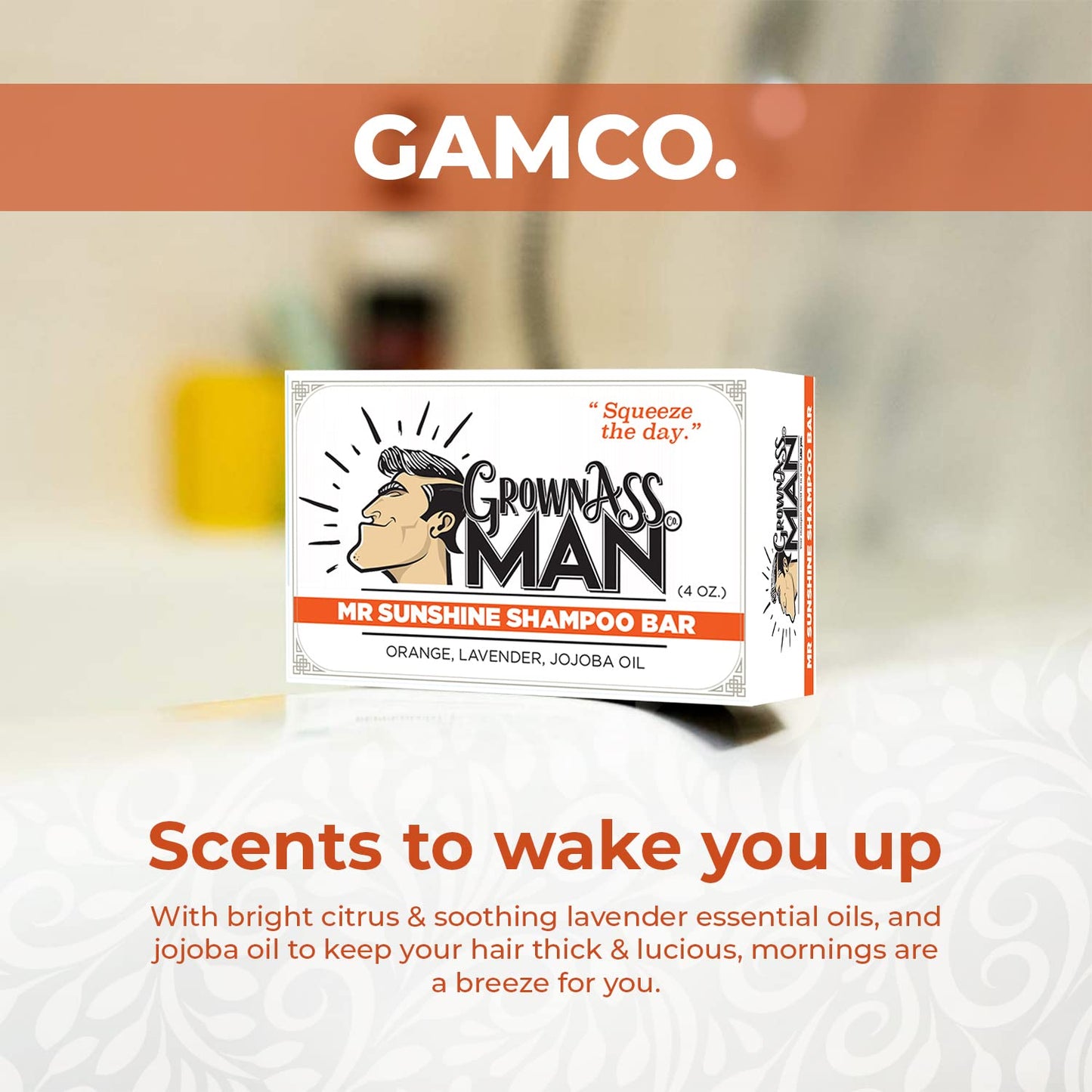 Grown Ass Man Co. - Solid Shampoo Bar Rich Lather 3 in 1: Hair, Beard & Body Wash - Plastic Free & Eco-Friendly, Natural & Organic Clean for All Hair Types, 4oz Bar (Mister Sunshine, Single)