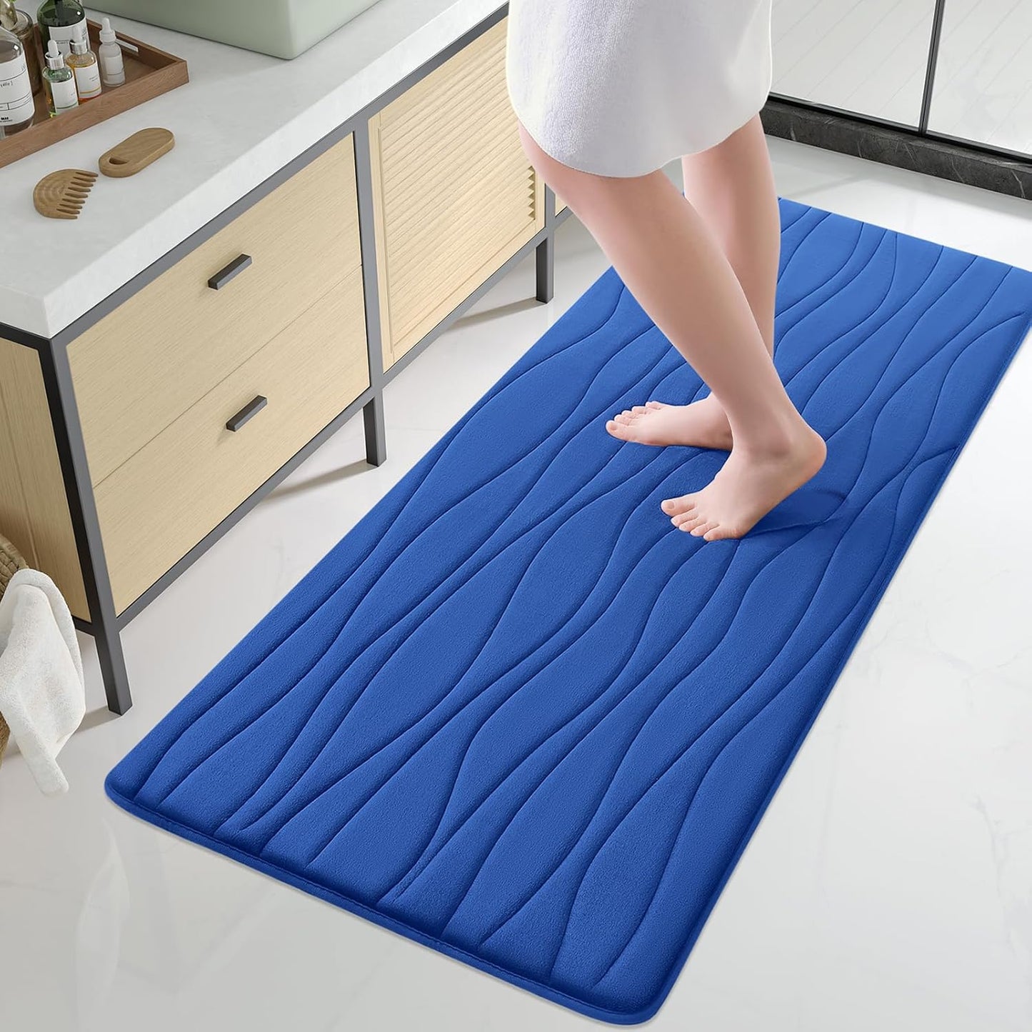 Buganda Memory Foam Bathroom Rug Mat 54x24, Extra Soft and Absorbent Bath Mats, Non-Slip and Machine Washable Bath Rugs for Bathroom Floor,Tub and Shower, Royal Blue