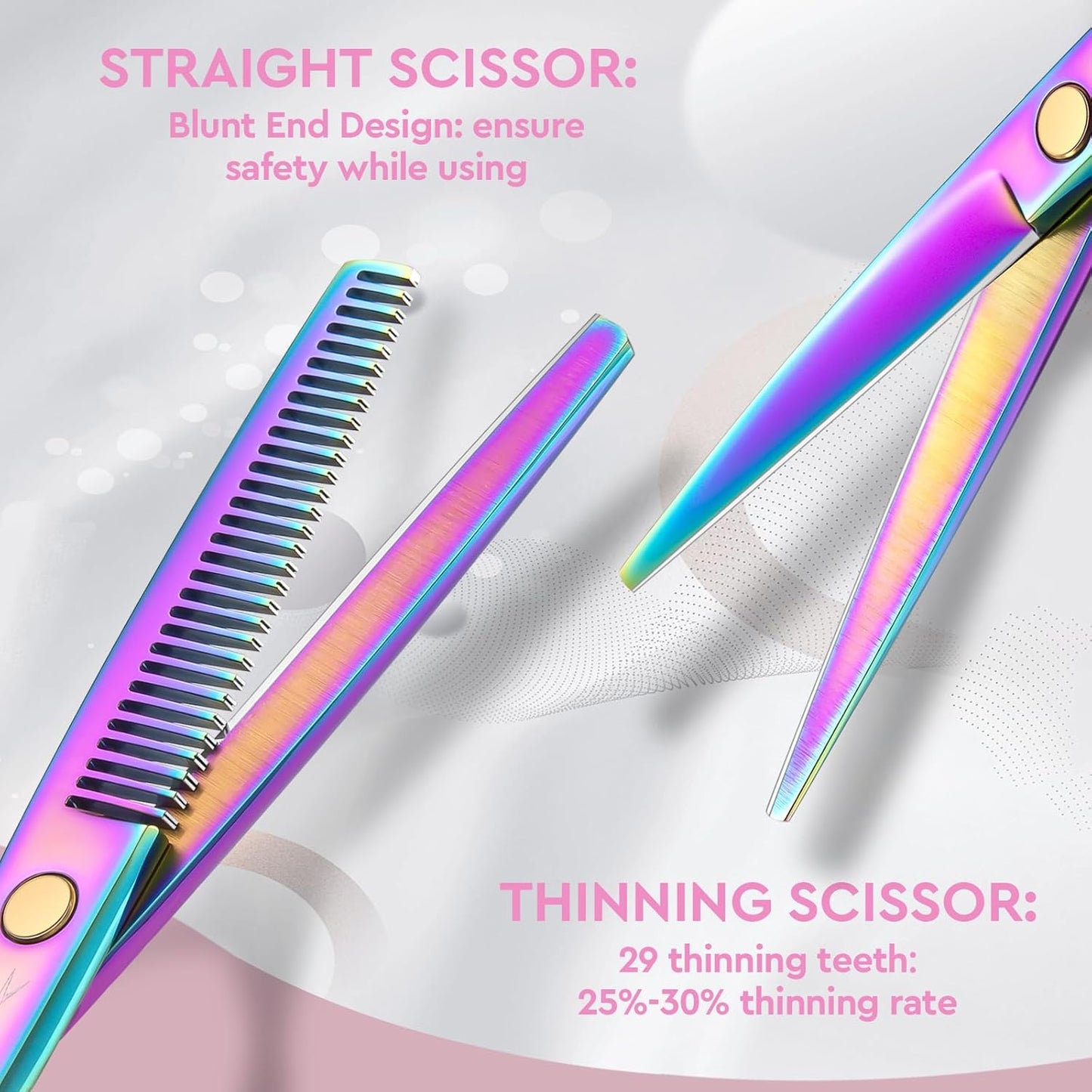 JASON Professional 10-Piece Haircut Scissors Kit - Texturizing Scissors with 30 Teeth, Straight Shears for Barber, Hairdresser, Men, Women, Stylist (6.7", Rainbow)