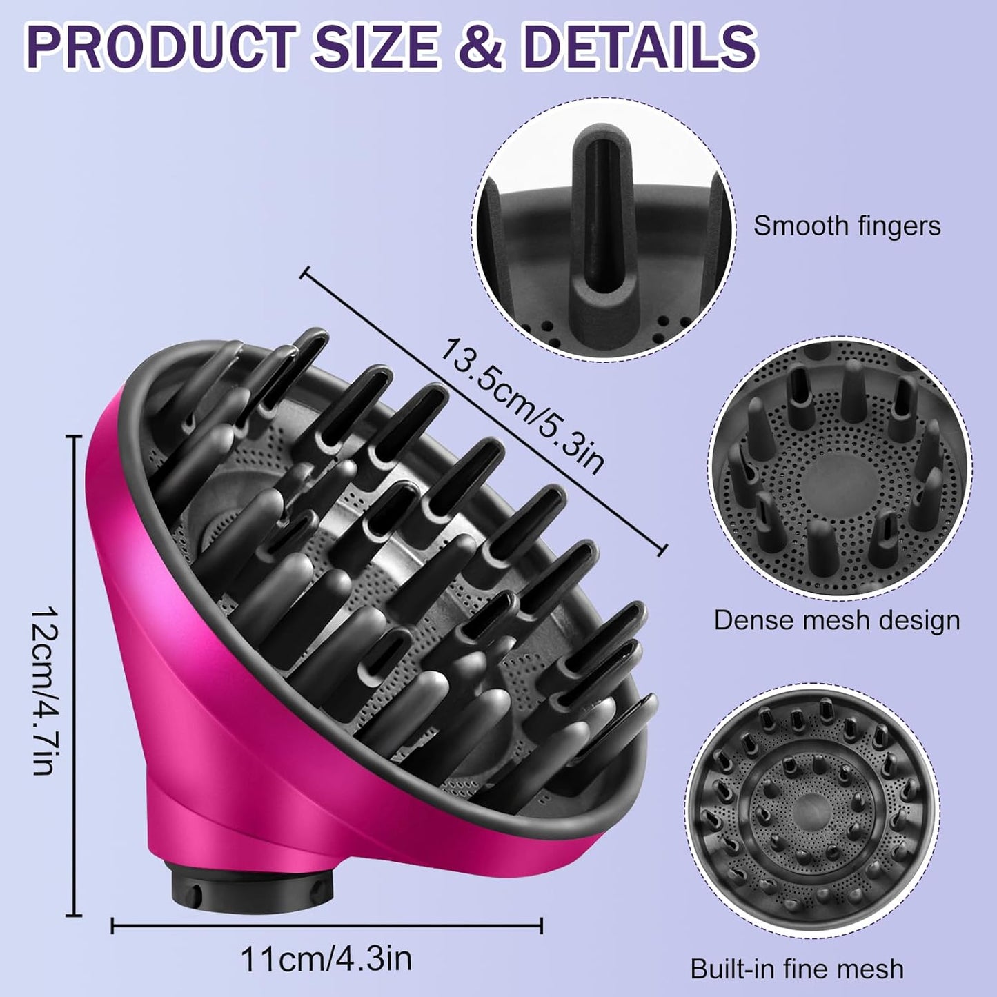 Upgraded Diffuser Attachment for Dyson Airwrap - Converts to Hair Dryer, Faster and Define Curls, Heat Resistant Nylon Fiber Nozzle Attachments, Rose Red