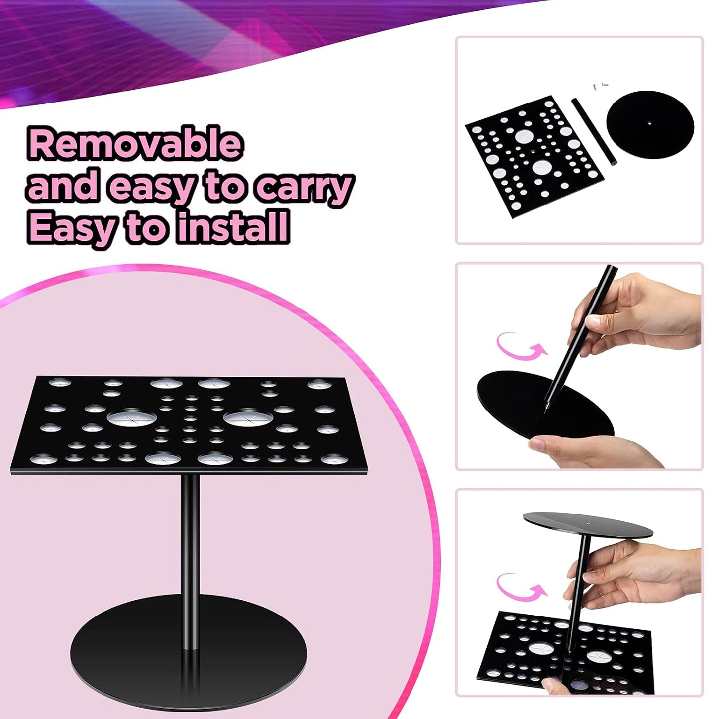 Jetec Acrylic & Silicone Drying Rack for 54 Makeup Brushes, Collapsible, Portable