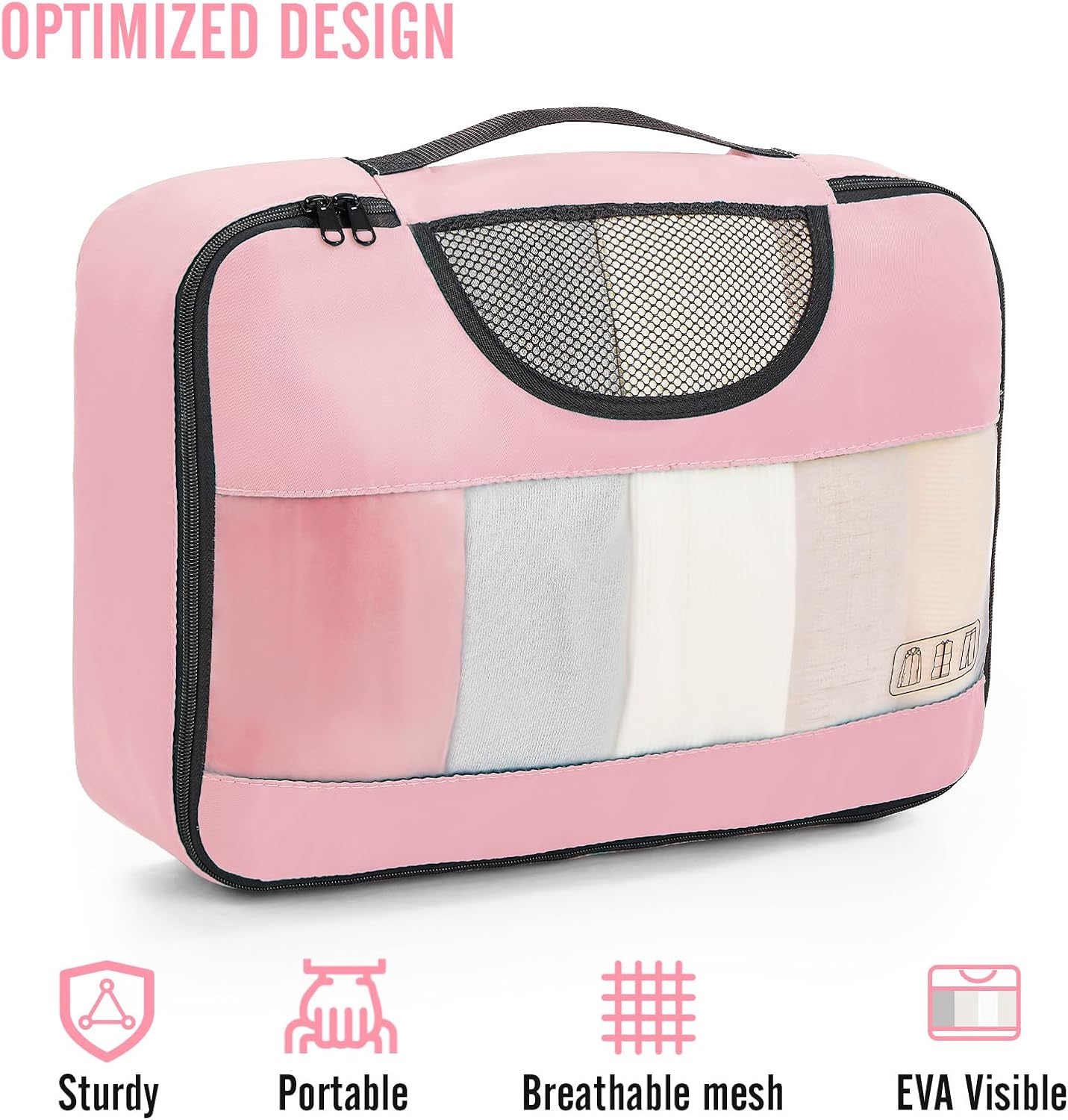 Veken 8 Set Packing Cubes for Travel Essentials, Pink Suitcase Organizer Bags in 4 Sizes, Carry-On Luggage Accessories with Large Laundry & Hanging Toiletry Bag, Must-Have for Airplane, Road Trip