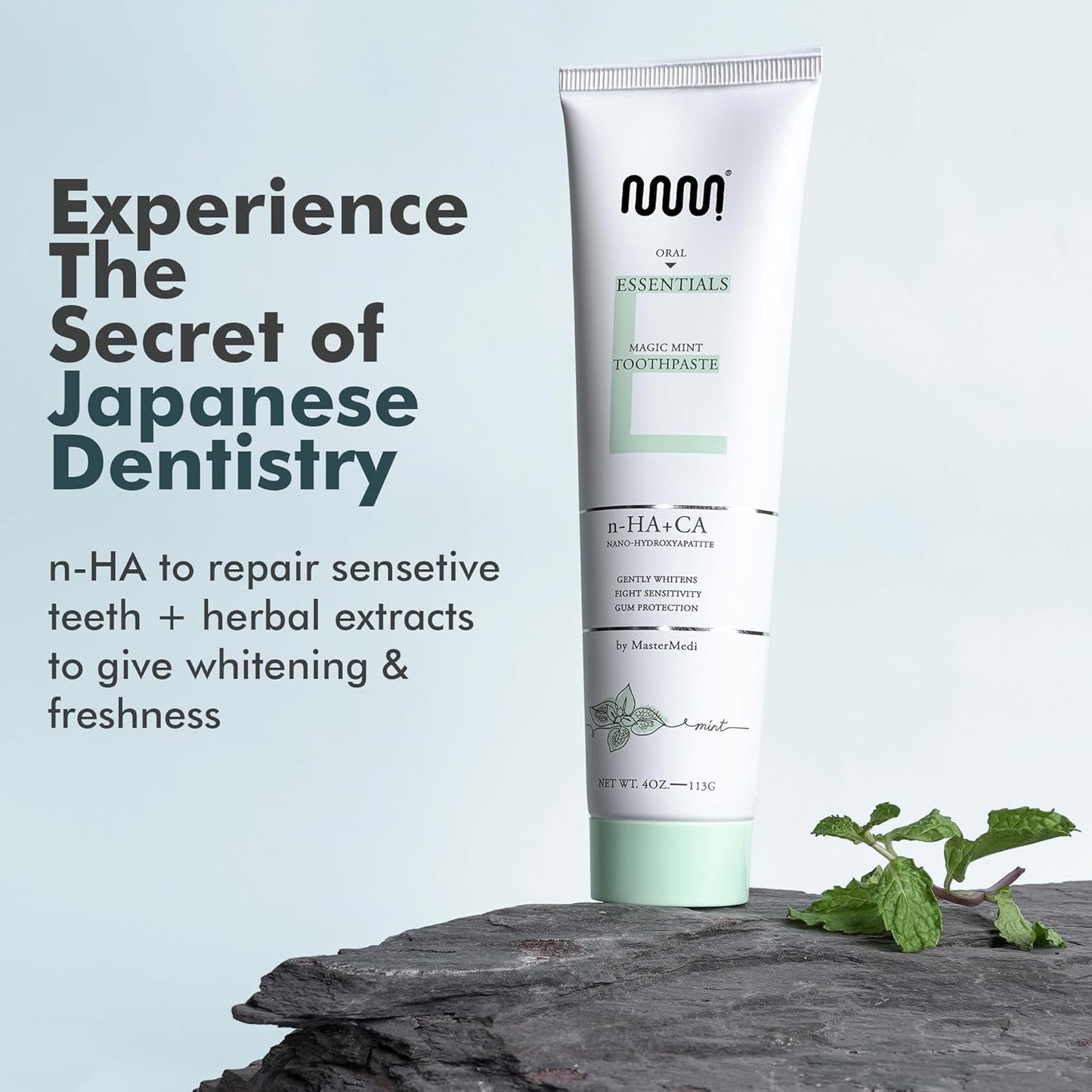 MasterMedi Nano Hydroxyapatite Toothpaste (Inspired by 10% nHA Formulas), Fluoride-Free, Whitening, Sensitive Teeth Care, Enamel Support, SLS Free, Xylitol, Magic Mint, 4 Oz (Pack of 1)