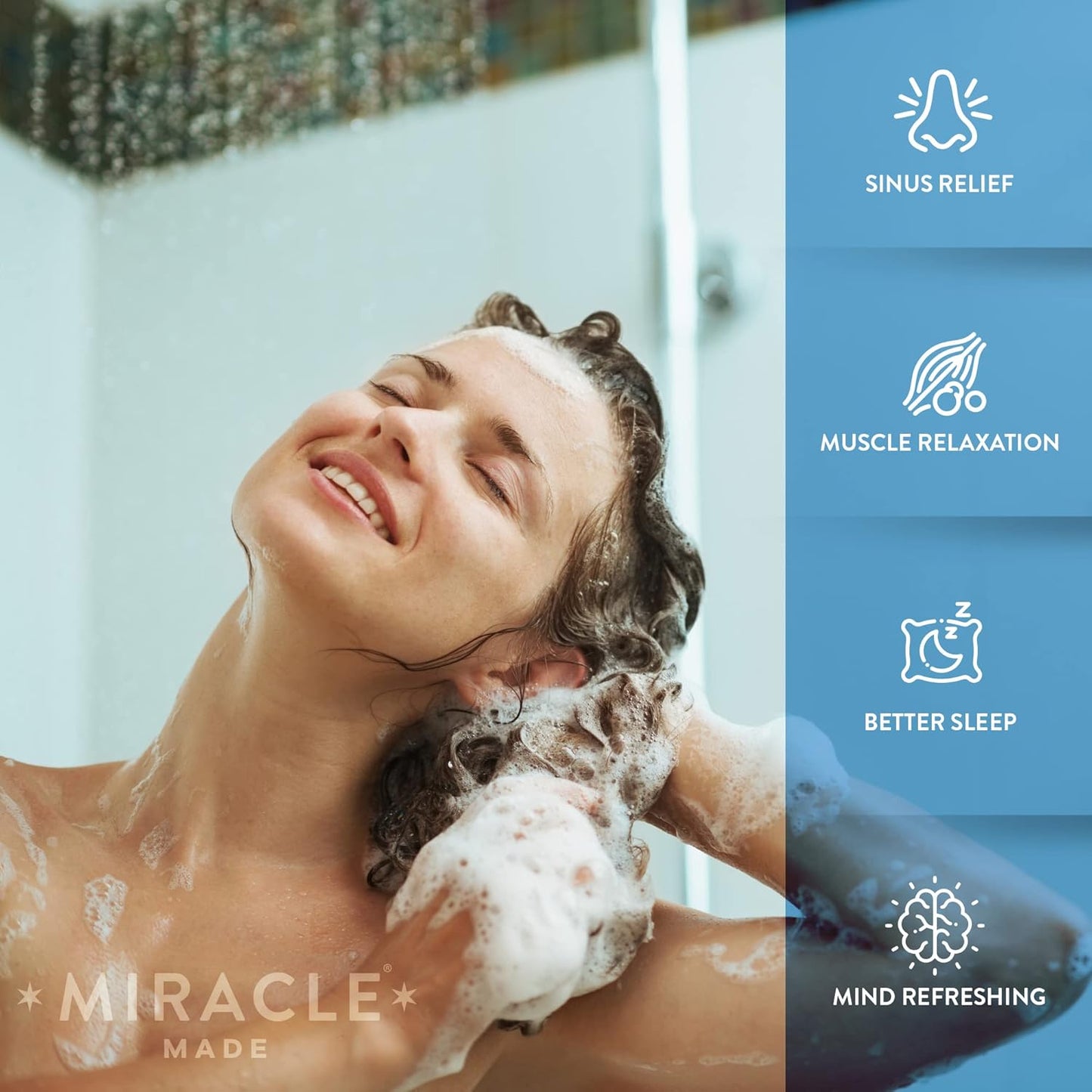 Miracle Made Mint Aromatherapy Shower Steamers – Essential Oil Shower Bombs for Relaxation, Nasal Relief & Daily Self-Care - 15 Shower Melt Tablets