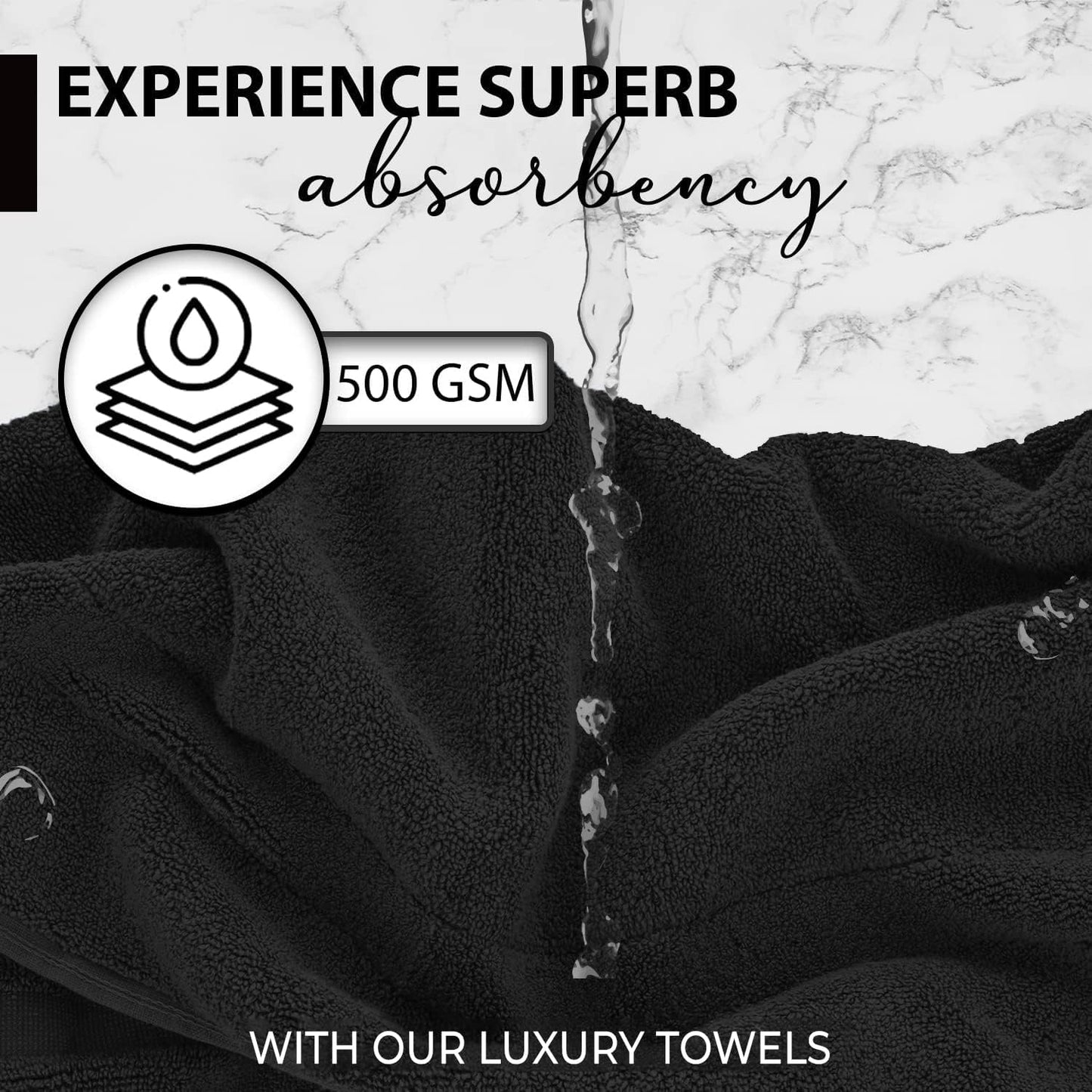 100% Cotton Bath Towels, 24x48 Pack of 6 Towels, Quick Dry, Highly Absorbent, Soft Feel Towel, Gym, Spa, Bathroom, Shower, Pool, Luxury Soft Towels (Black, 24x48-6 Pack)