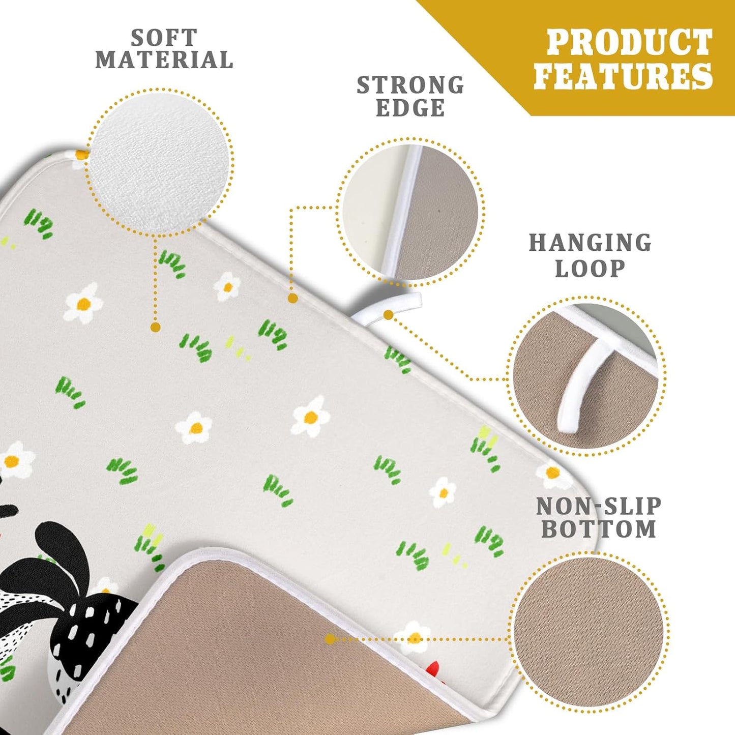 Black Rooster Dish Drying Mat for Countertop 16x18 Inches Buffalo Plaid Microfiber Drainer Rack Pads Fast Dry Dishes Mats Kitchen Accessories