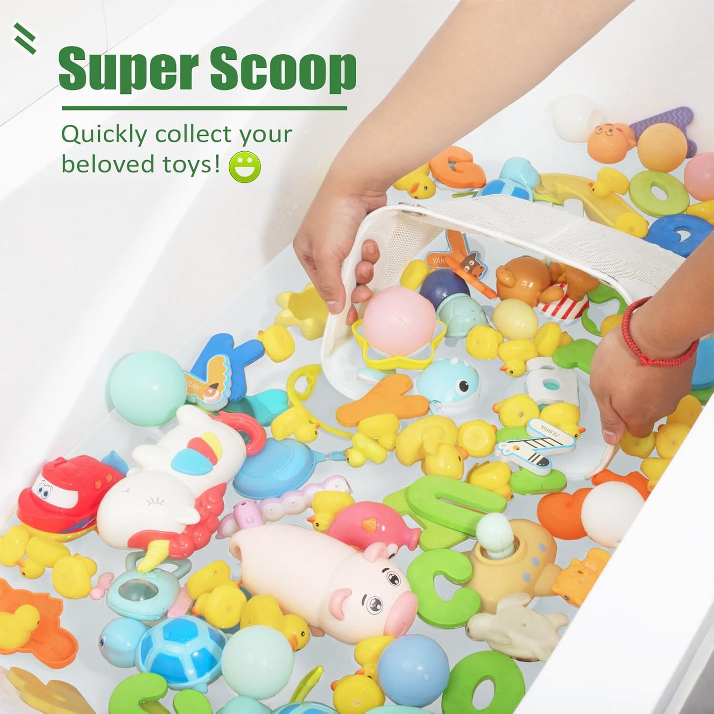 Quick Scoop Baby Mesh Bath Toy Storage, 2x Capacity & Large Opening Bath Toy Organizer Baby Bath Gift Bathtub Toy Holder, Toy Storage For Toddlers (White)