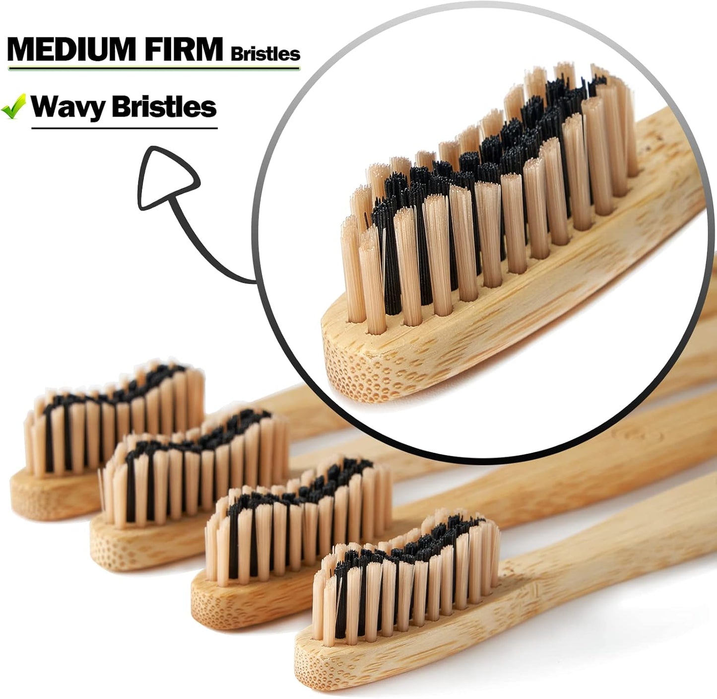 10 Count Bamboo Toothbrush (Soft+Medium) Charcoal Toothbrushes, Natural Wood Toothbrushes, Reusable Travel Toothbrushes