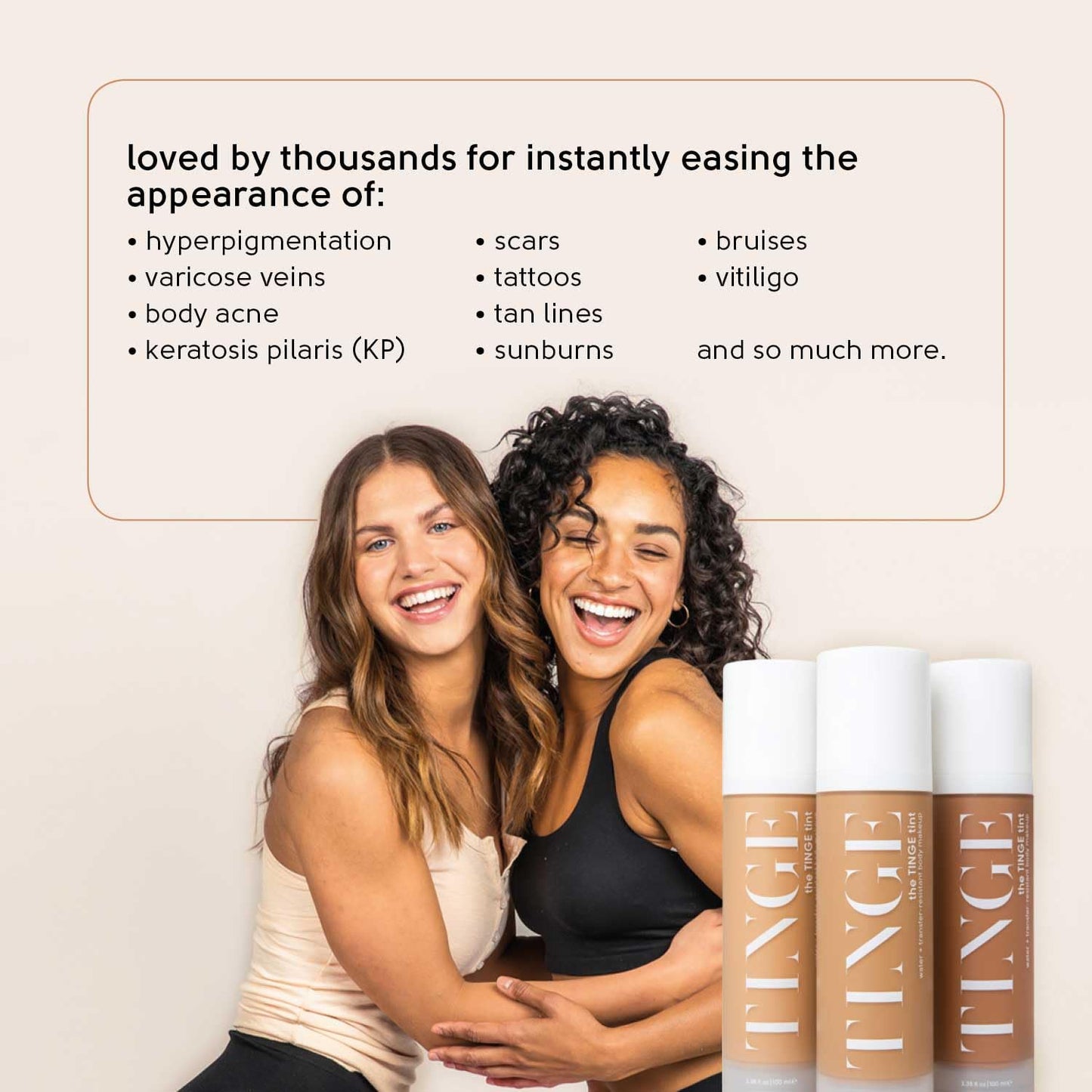 Tinge Tint Body Makeup, Lasts Up to 48 Hours, Medium Coverage Cream With Amino Acids, Hyaluronic Acid & Lysine, Semi Matte Finish, Water & Transfer Resistant, 3.38 Fl Oz - Fair Warm