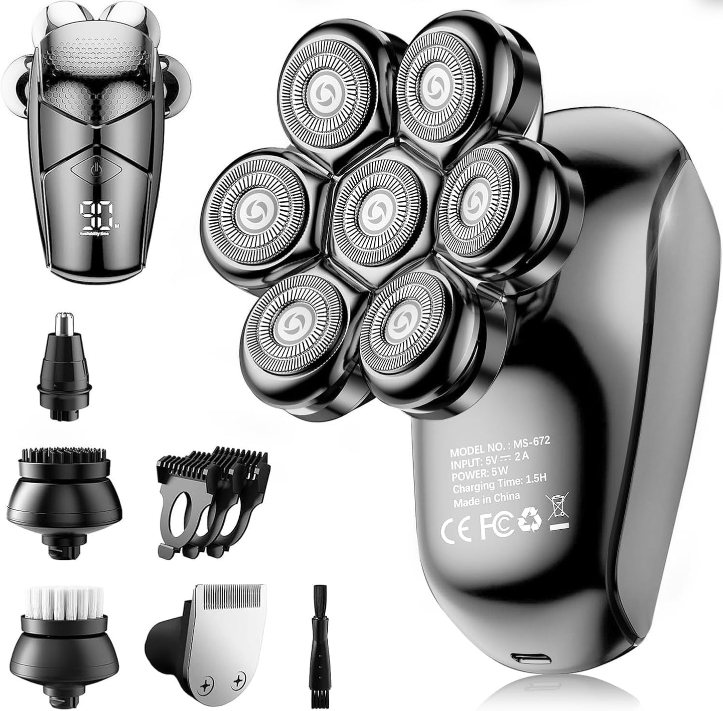 Head Shavers for Bald Men: 5-in-1 Electric Razor - IPX7 Waterproof Shaving Grooming Kit for Balder - Turbo Speed & Precision Blades (Gray Black)