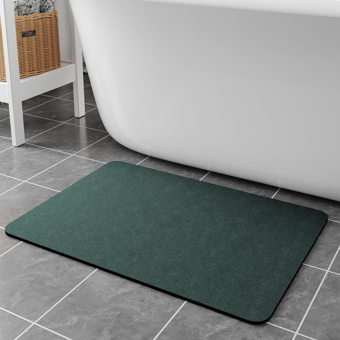 Bath Mat Rugs 32x17 - Diatomaceous Earth Bath Mat Quick Dry Absorbing Bathroom Rugs Rubber Non Slip Thin Bathroom Mat Fit Under Door, Bath Mat for Bathroom Floor, Tub and Shower, Sink, Dark Green