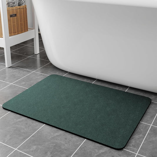 Bath Mat Rugs 24x17 - Diatomaceous Earth Bath Mat Quick Dry Absorbing Bathroom Rugs Rubber Non Slip Thin Bathroom Mat Fit Under Door, Bath Mats for Bathroom Floor, Tub and Shower, Sink, Dark Green