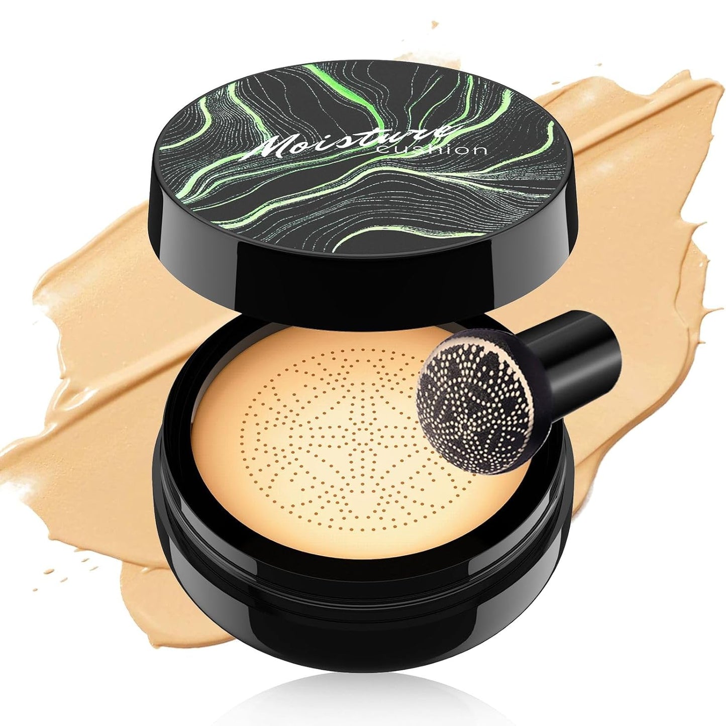 Mushroom Head Air Cushion CC Cream - Tattoo Cover up Makeup Waterproof Long-Lasting Moisturizing Concealer Foundation, Even Skin Tone for All Skin Types (Buff Beige)