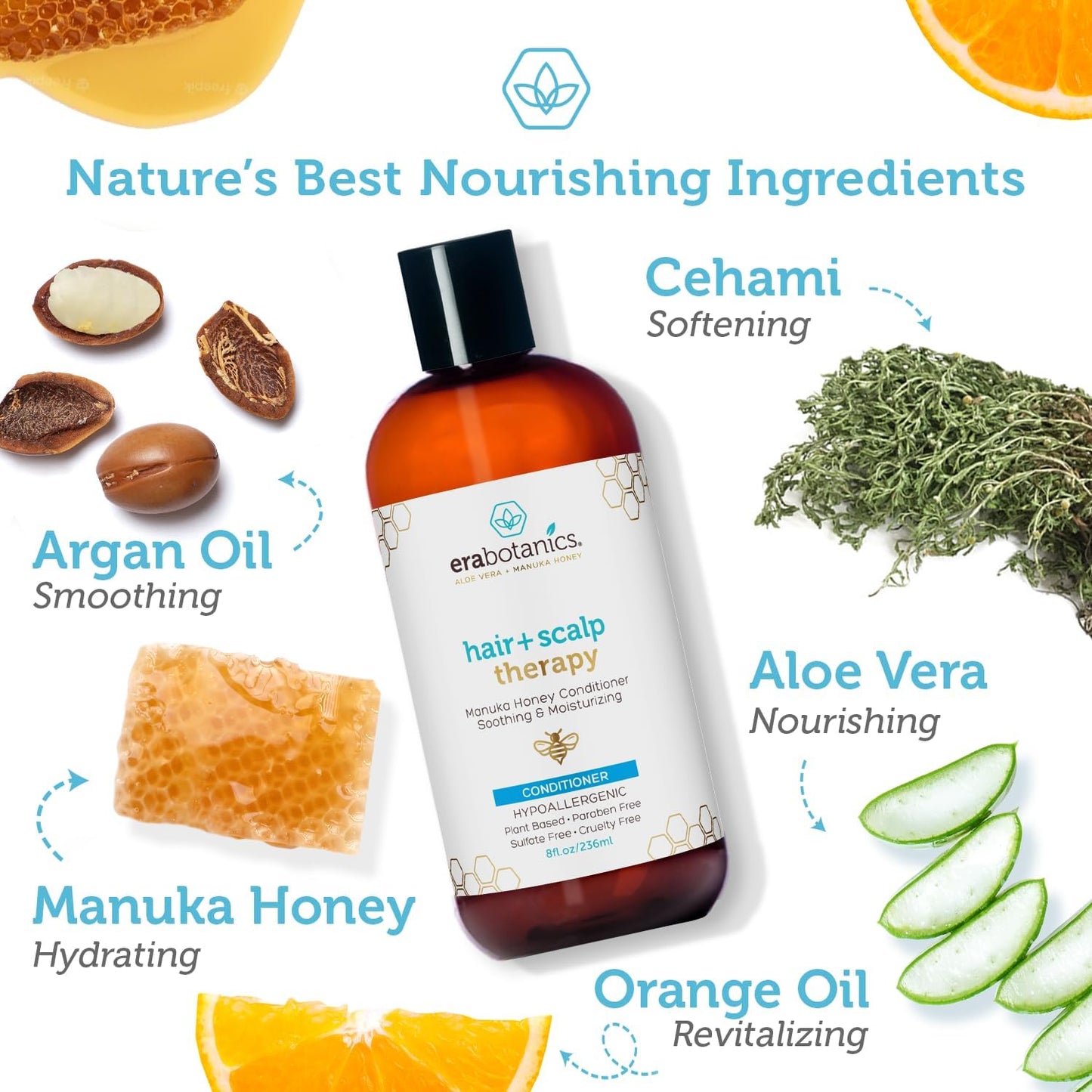 Era Organics Manuka Honey Shampoo & Conditioner - Sulfate-Free Shampoo & Conditioner Set To Moisturize Itchy, Dry Scalp & Damaged Hair - Soothing Aloe Vera & Argan Oil Formula for Women & Men