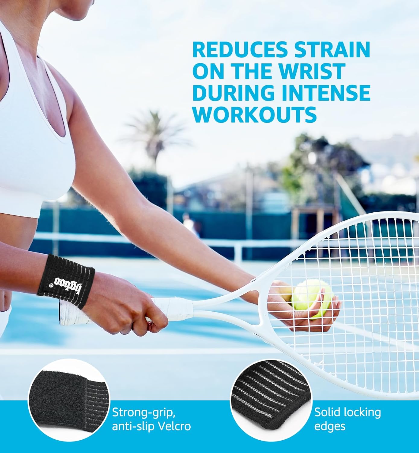 Compression Wrist Bands (2 PCS), High-Elastic Straps Wrist Wraps Wrist Brace for Sports Weightlifting Tennis Basketball Tendonitis Carpal Tunnel Arthritis - Breathable Fabric (Black)