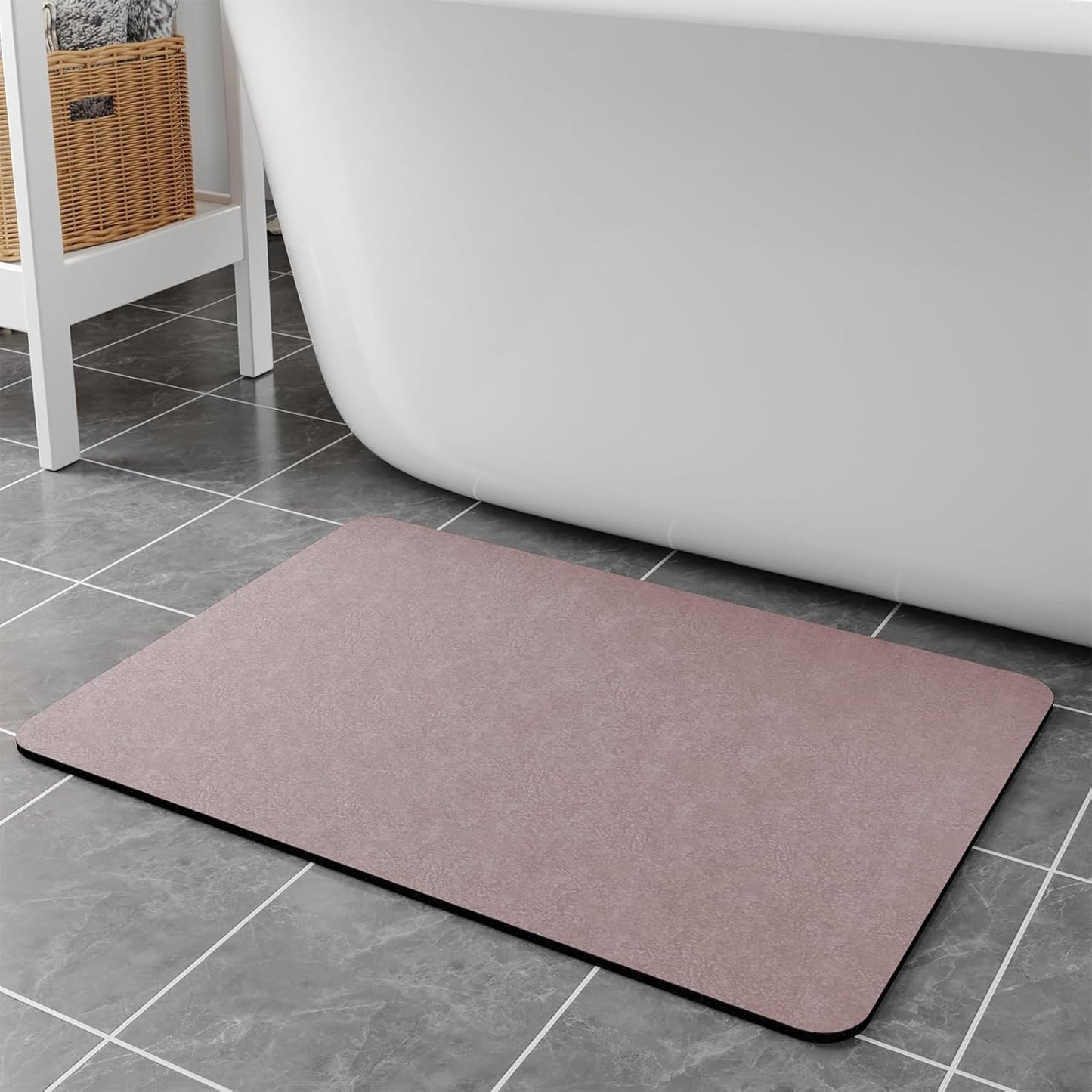 Bath Mat Rugs 24x17 - Diatomaceous Earth Bath Mats Quick Dry Absorbing Bathroom Rugs Rubber Non Slip Thin Bathroom Mat Fit Under Door, Bath Mat for Bathroom Floor, Tub and Shower, Sink, Blush Pink
