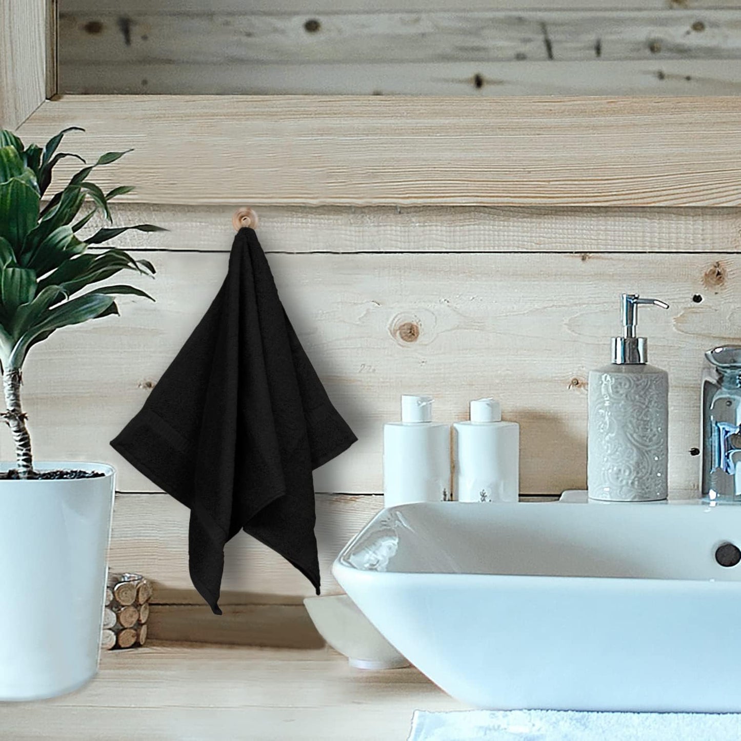 Monogrammed Hand Towel, Personalized Initial Gift, Extra Absorbent 100% Turkish Cotton - Soft Terry Finish - Set of 2 - White Block Initial Q - Embroidered on Black Towels