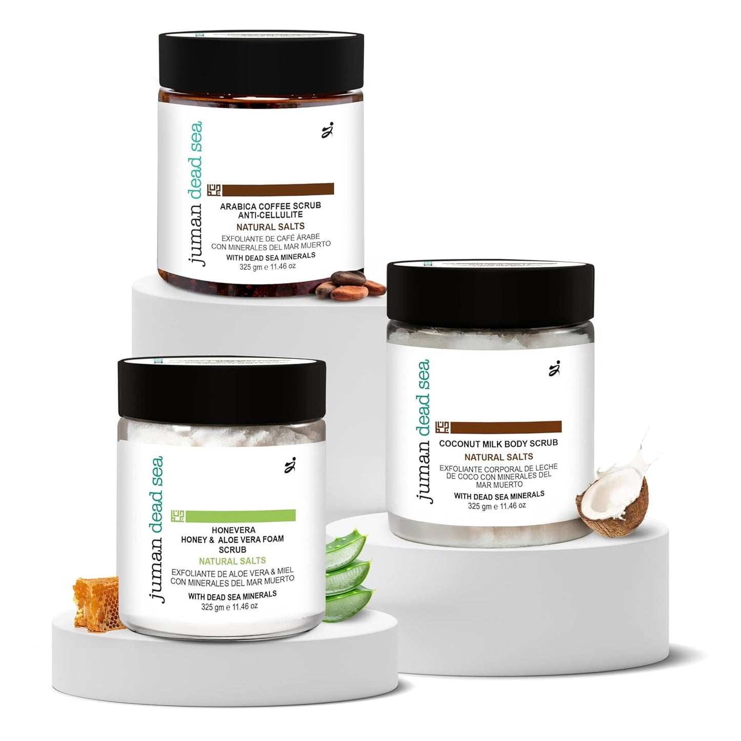 Juman Dead Sea Minerals Nourishing Body Scrub Set | Infused with Essential Oil & Nutrients | Dead Sea Salt Scrub Kit | SlS & Paraben Free | Vegan | Pack of 3