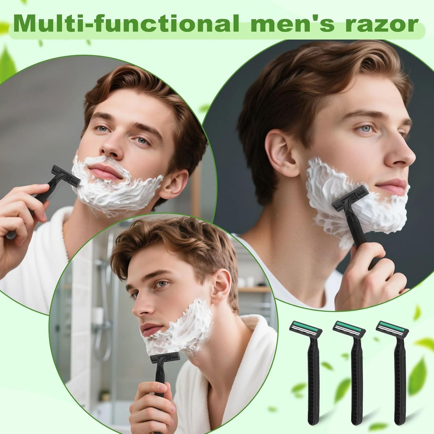 Disposable Twin Blade Razors in Bulk, Individually Wrapped - Clear Safety Cap, For Homeless, Hotel, Airbnb, Travel (pack of 50,black)