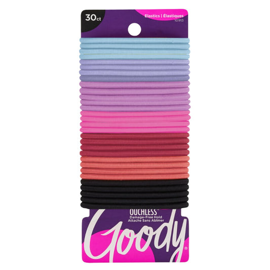 Goody Ouchless Hair Elastics – No Pull, No Breakage, Tangle-Free Hold for Thick, Curly, Coily & Textured Hair – 30 Count, Rainbow, Long-Lasting Ponytail Holders for Women & Men