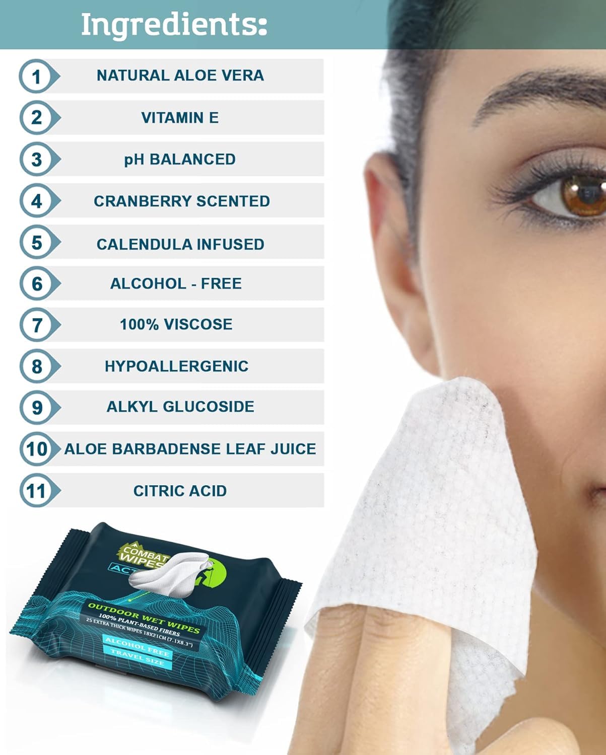 Combat Wipes ACTIVE Outdoor Wet Wipes - Extra Thick Camping Gear, Biodegradable, Body & Hand Cleansing/Refreshing Cloths for Backpacking & Gym w/Natural Aloe & Vitamin E (Active, 75 Counts)