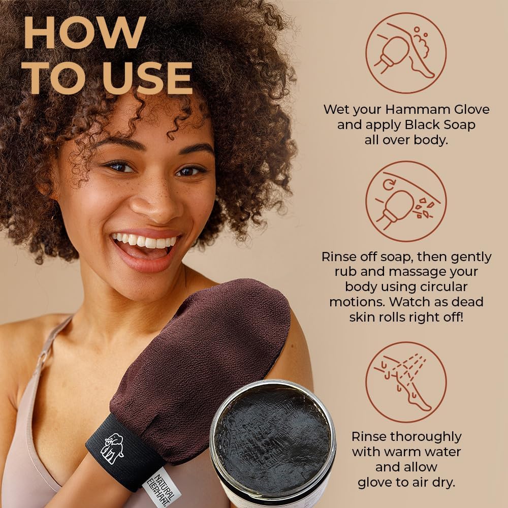 Natural Elephant Exfoliating Kessa Glove - Face and Body Exfoliator Hammam Mitt (2 Teal, Orange and Lilac (Pack of 4))