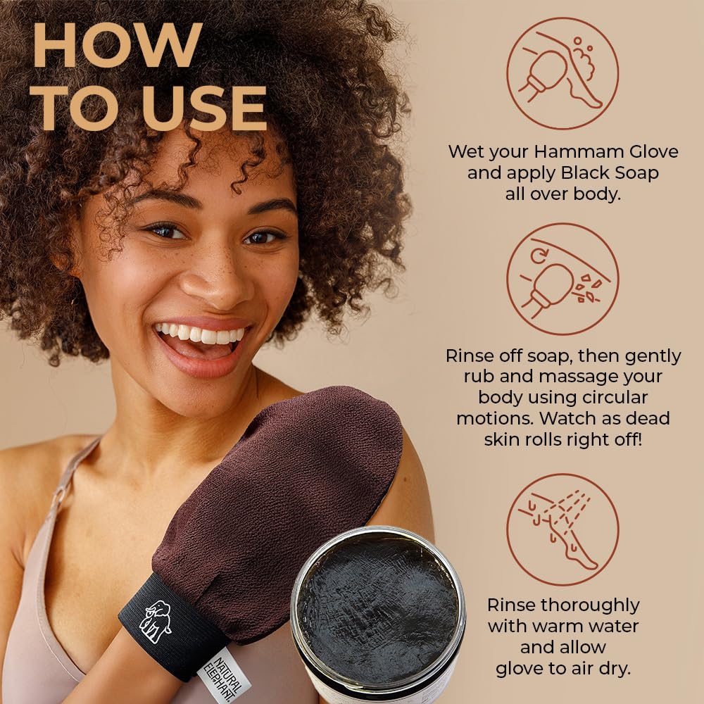 Natural Elephant Exfoliating Hammam Glove - Face and Body Exfoliator Mitt 5 and 10 Packs (Teal Waves (Pack of 10))