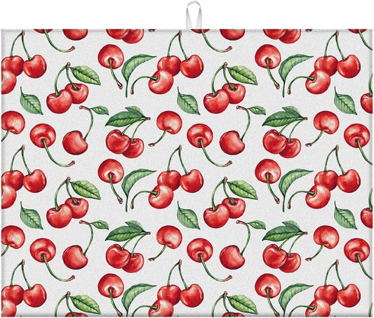 Dish Drying Mat For Kitchen Counter, Cherry Leaf Microfiber Absorbent Dish Drainer Rack Pad Reusable Large 18x24in Drying Mat