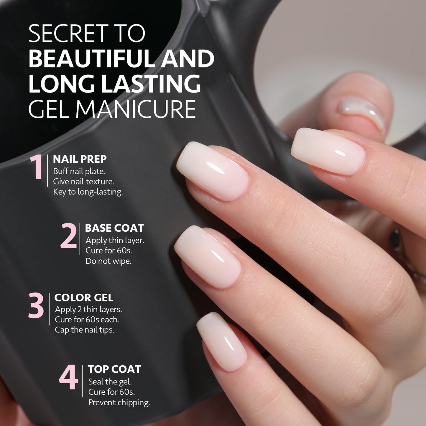 GAOY Gel Nail Polish Kit, 3 Colors 16ml Jelly Black White Pink, Soak Off UV Gel Polish Set - Encounter Romance