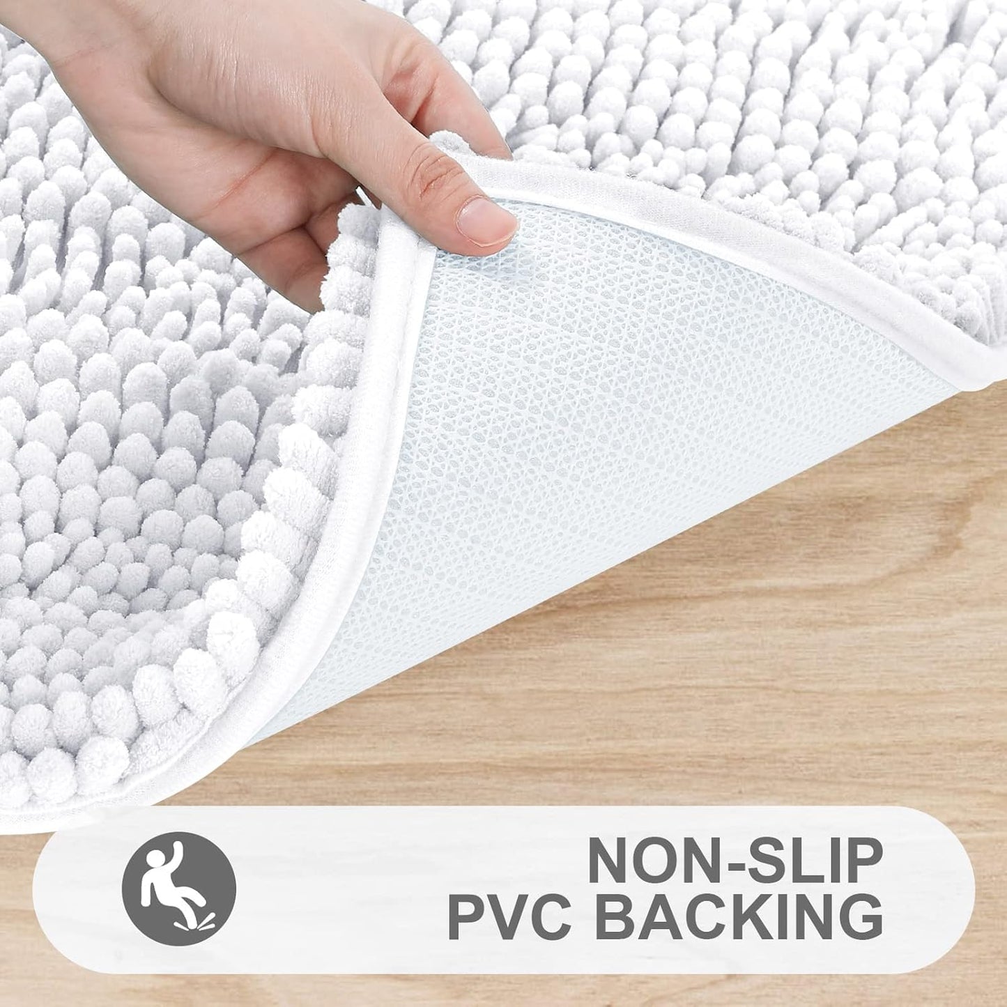 Grandaily Chenille Striped Bathroom Rugs 30x20, Extra Thick and Absorbent Bath Mats, Non-Slip Soft Plush Shaggy Shower Carpet, Machine Wash Dry, Bath Rug for Bathroom, (Medium, White)