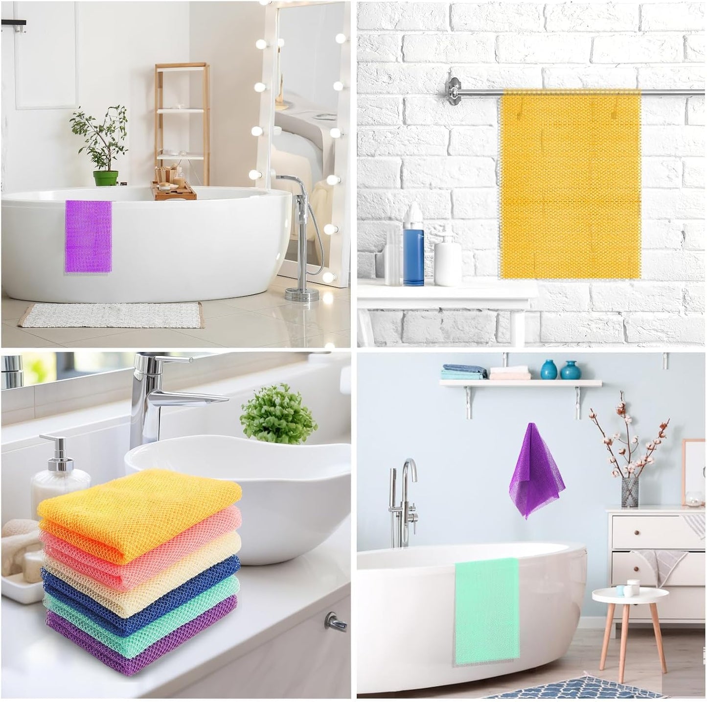 UJFQBH 6 Pieces African Net Sponge Long Bath Sponge Exfoliating Shower Body Scrubber for Daily Use, Terrific for Smoother Skin - Back Scrubber for a Refreshing Experience (Purple - Orange)