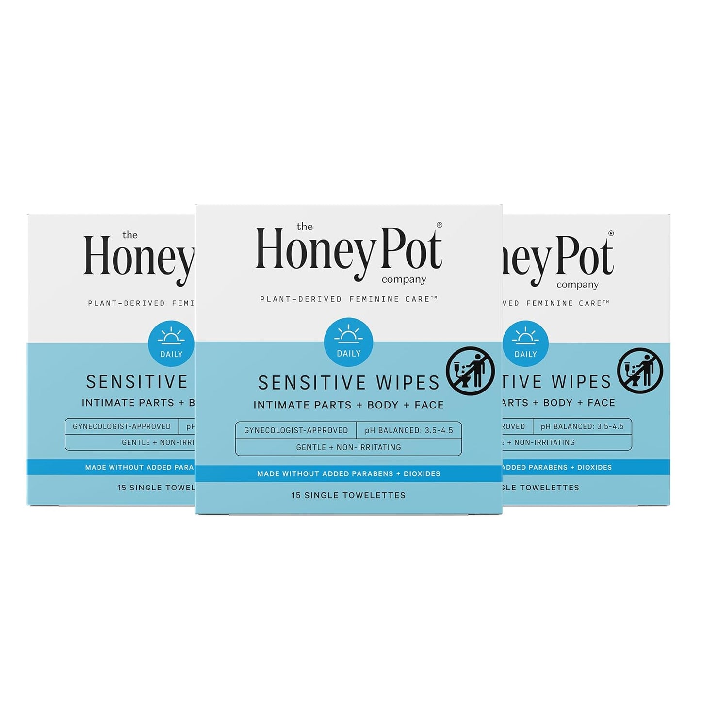 The Honey Pot Company - Feminine Wipes - Indivdually Wrapped - Daily PH Balancing, Fragrance & Sulfate Free Wipes for Intimate Parts, Body, or Face - Hygiene Products - 15 Ct (Pack 3)