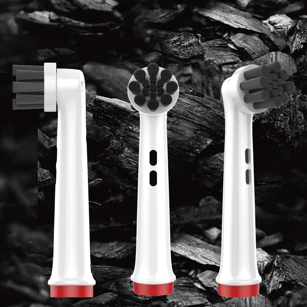 Replacement Toothbrush Heads Compatible with Oral-B Braun Electric Toothbrushes, Black, Bamboo-Charcoal Infused Bristles Refills for 3756 3757 3765 3744 3709 3762 4704 4739 4729 (4)