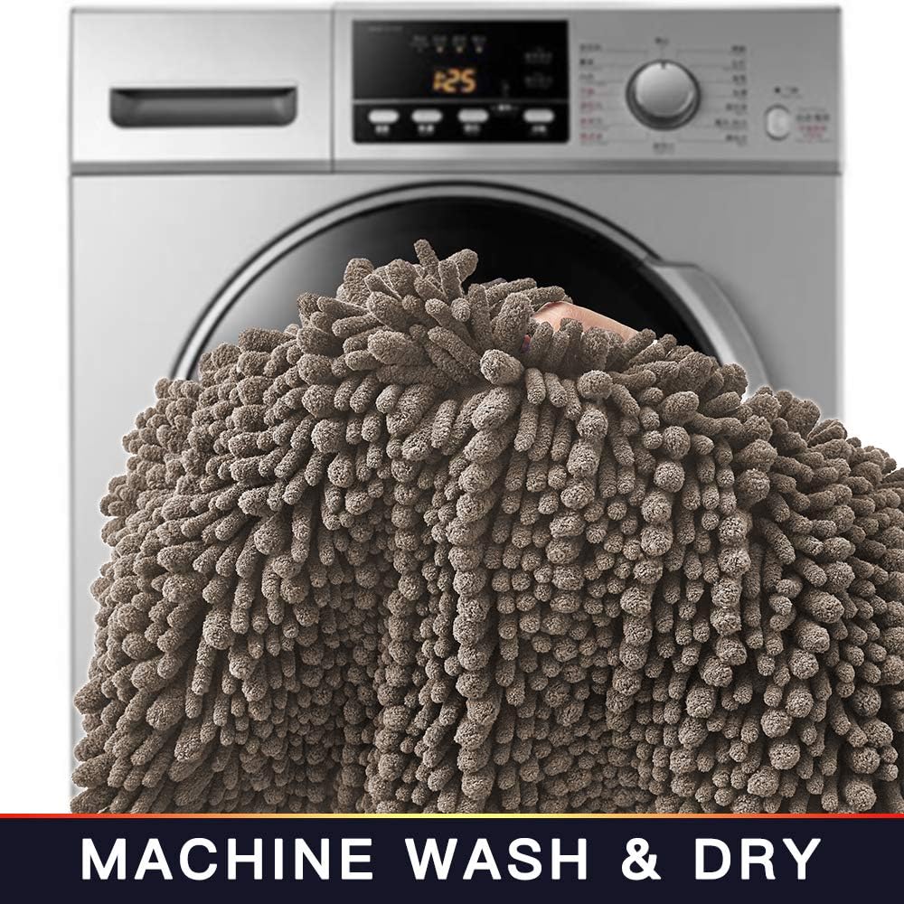 Walensee Large Bathroom Rug Non Slip Bath Mat (24x60 Inch Taupe) Water Absorbent Super Soft Shaggy Chenille Machine Washable Dry Extra Thick Perfect Absorbant Best Plush Carpet for Shower Floor