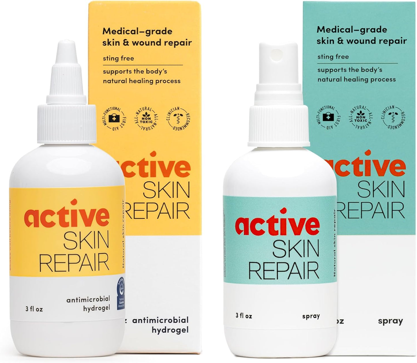 Active Skin Repair - First Aid Natural & Non-Toxic Healing Ointment & Antiseptic Spray for Minor Cuts, Wounds, Scrapes, Rashes, Sunburns, and Other Skin Irritations (Bundle, Combo, 3 oz Each)