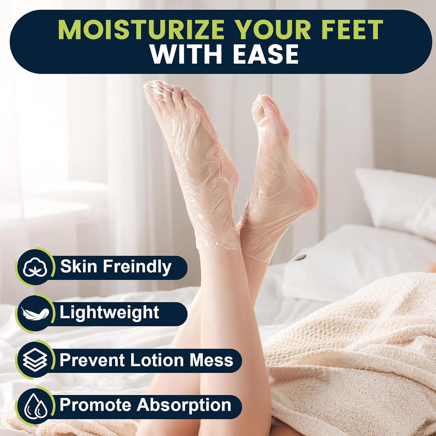 200PCS Plastic Foot Covers for Feet, Leak-Proof Plastic Foot Masks for Moisturizing Feet, Pedicure & Foot Care, 200 Stickers for Snug Closure Included (Fits up to USA 13)