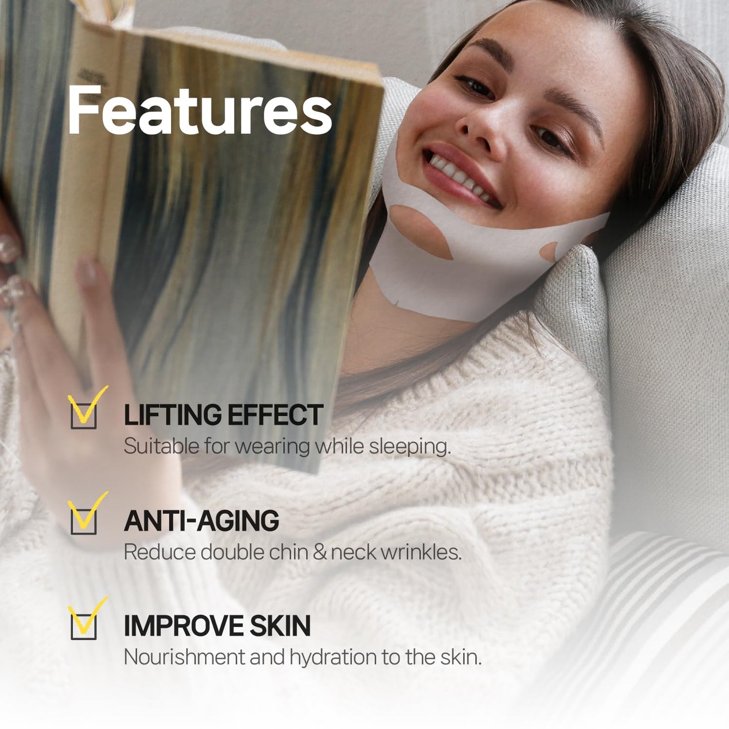 Labottach V Line Face & Neck Lifting Hydrogel Patches – 4pcs Collagen Mask for Jawline Contouring, Neck Wrinkle Care, Firming & Anti-Aging with Hyaluronic Acid and Vitamin E