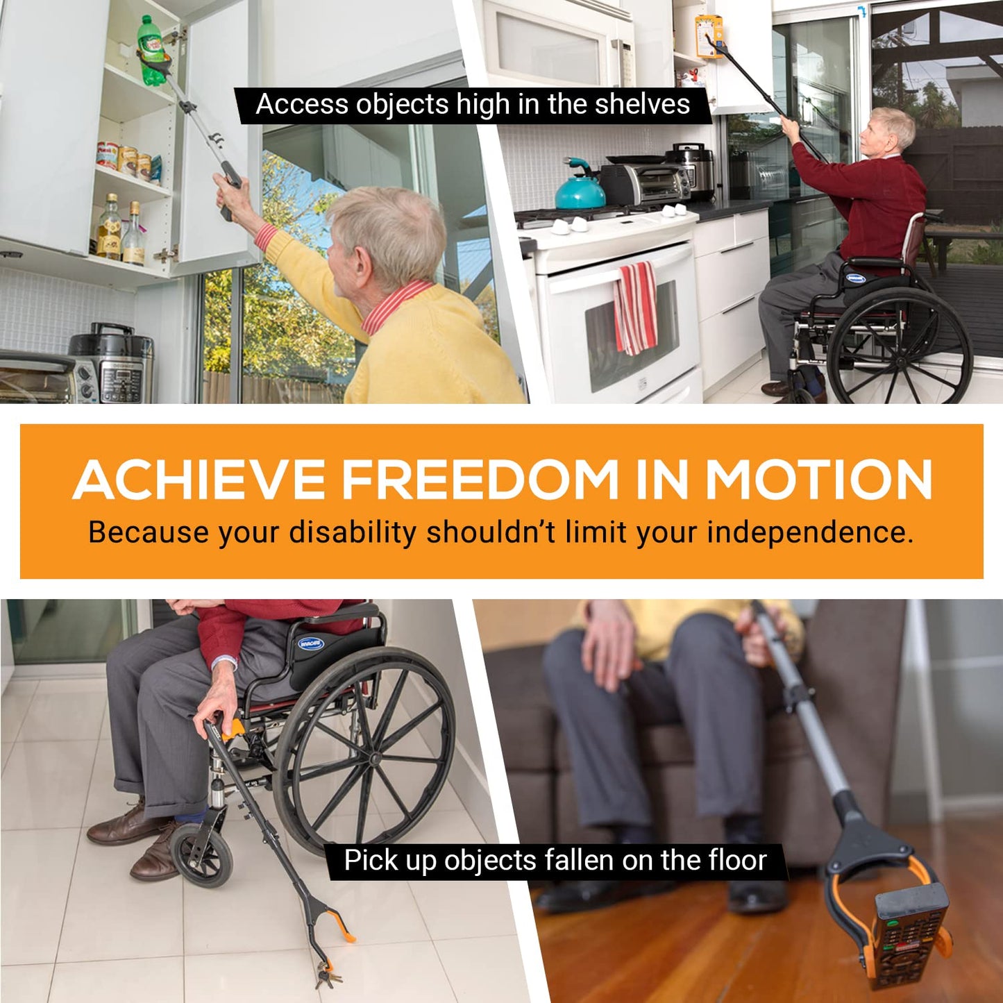 EZPIK Classic 40" Flexible Folding Grabber Tool for Elderly + Magnets, Reacher for Disabled & Seniors Heavy Duty Rotating Grippers for Reaching Underneath, Trash Grabbers & Pickers for Mobility 2-Pack