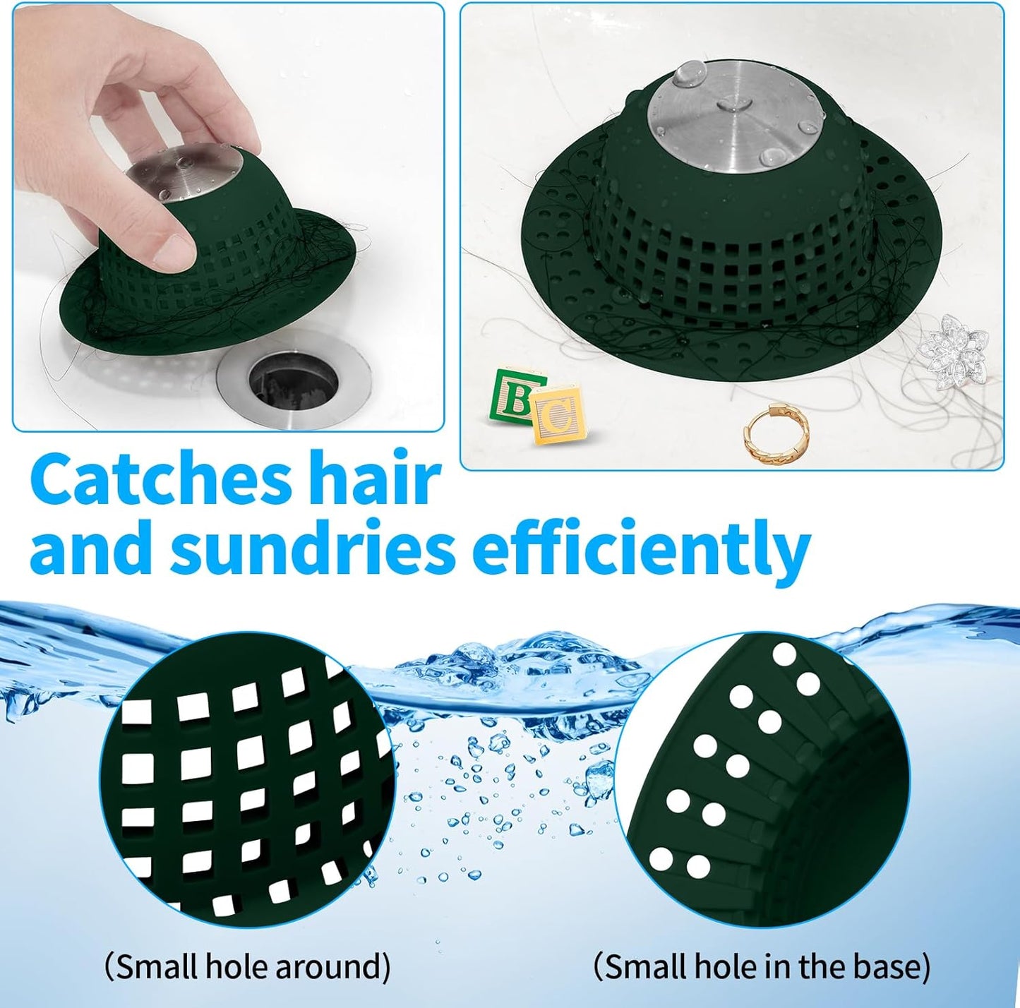 Shower Drain Hair Catcher, Bathtub Drain Cover Foldable Silicone Shower & Tub Protector for Pop-Up & Regular Drains