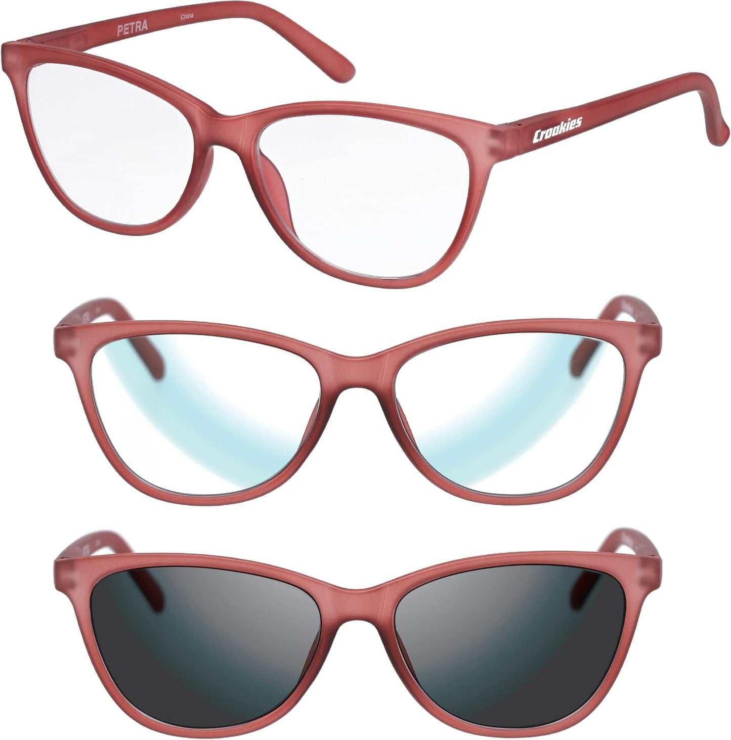 Croakies Petra Photochromic Progressive Eyewear | UV400 Sunglass for Outdoor | Bluelight Eyeglass for HEV Devices | Bundle