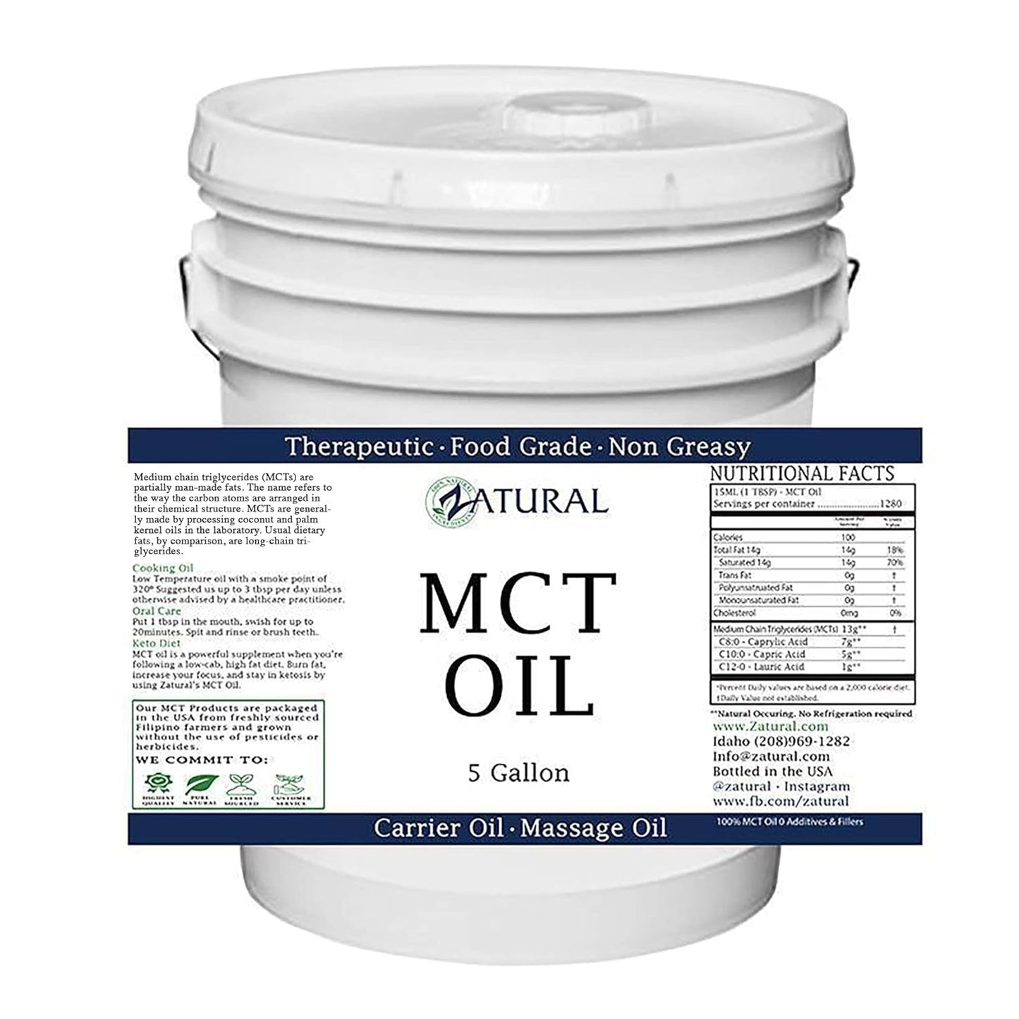 Pure MCT Oil, Carrier Oil, Massage Oil, Hydrating Oil, Hair Oil, Food and Therapeutic Grade, 640 Oz