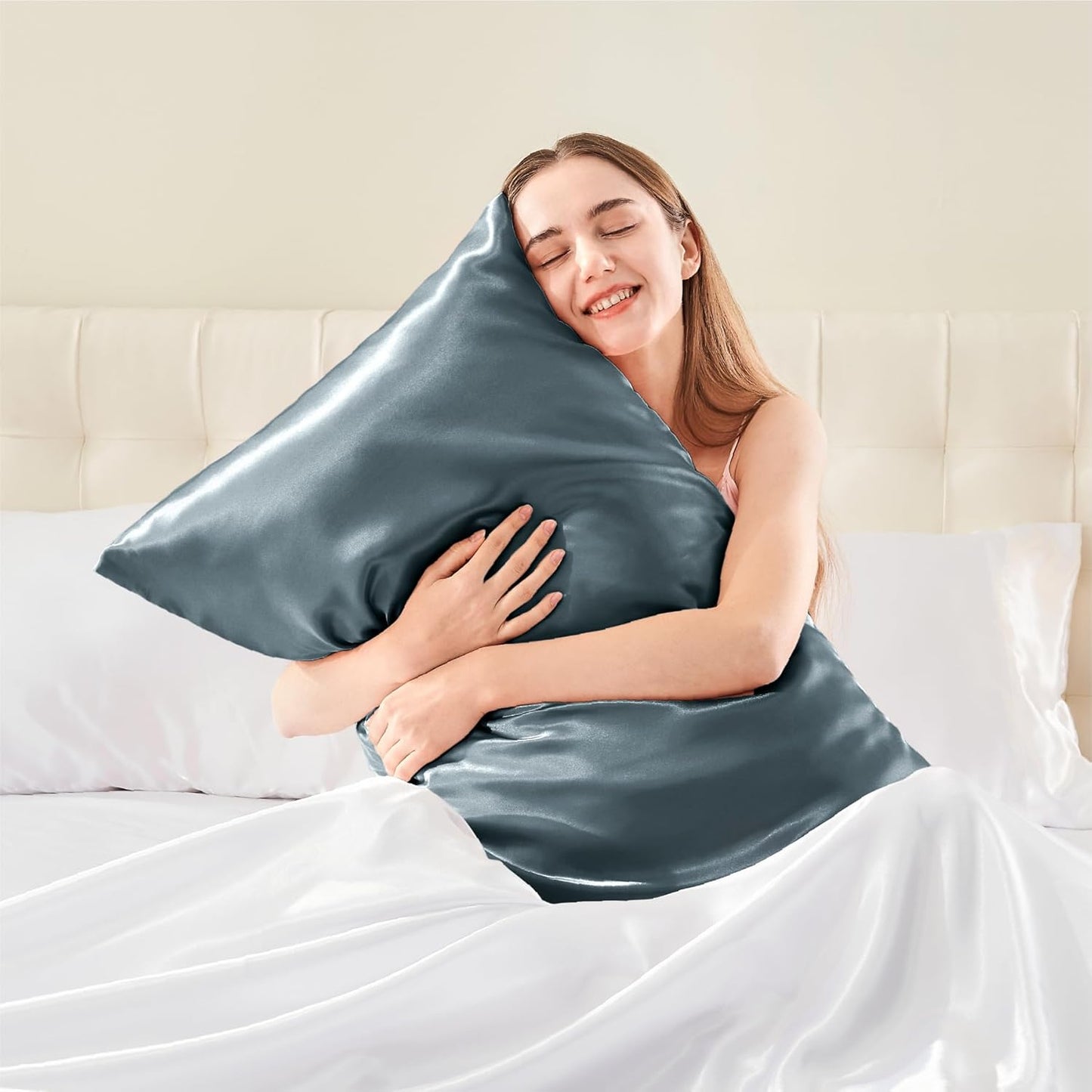 BEDELITE Satin Body Pillow Cover, Super Soft and Cooling Body Pillow Pillowcase for Hair and Skin, Breathable Silky Full Long Pillowcase Cover(20"x54", Space Grey)