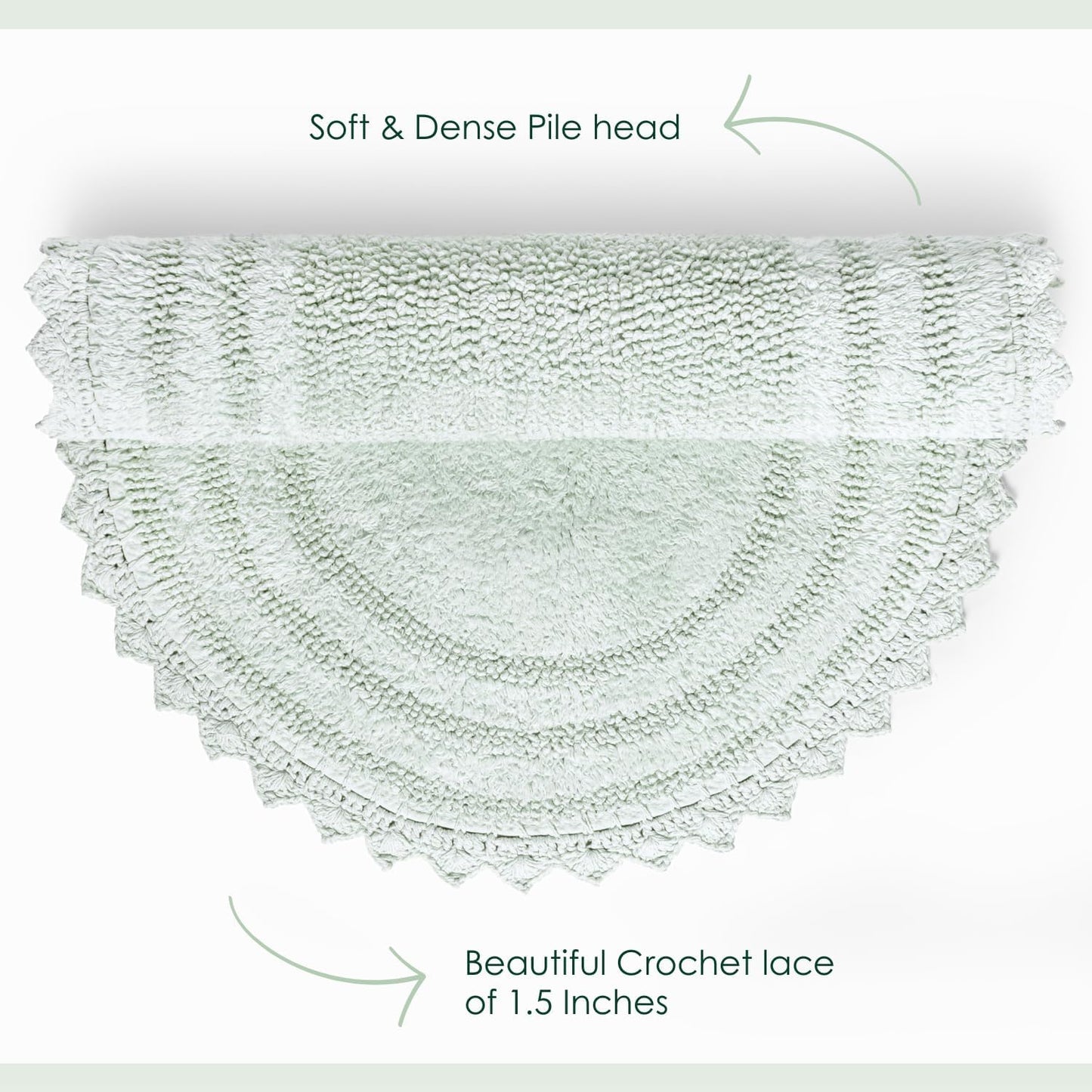 RAJRANG Meadow Mist Bathroom Rug with Crochet Pattern Cotton Absorbent Soft Reversible Boho Bath Mat Oval 24x17 Inches