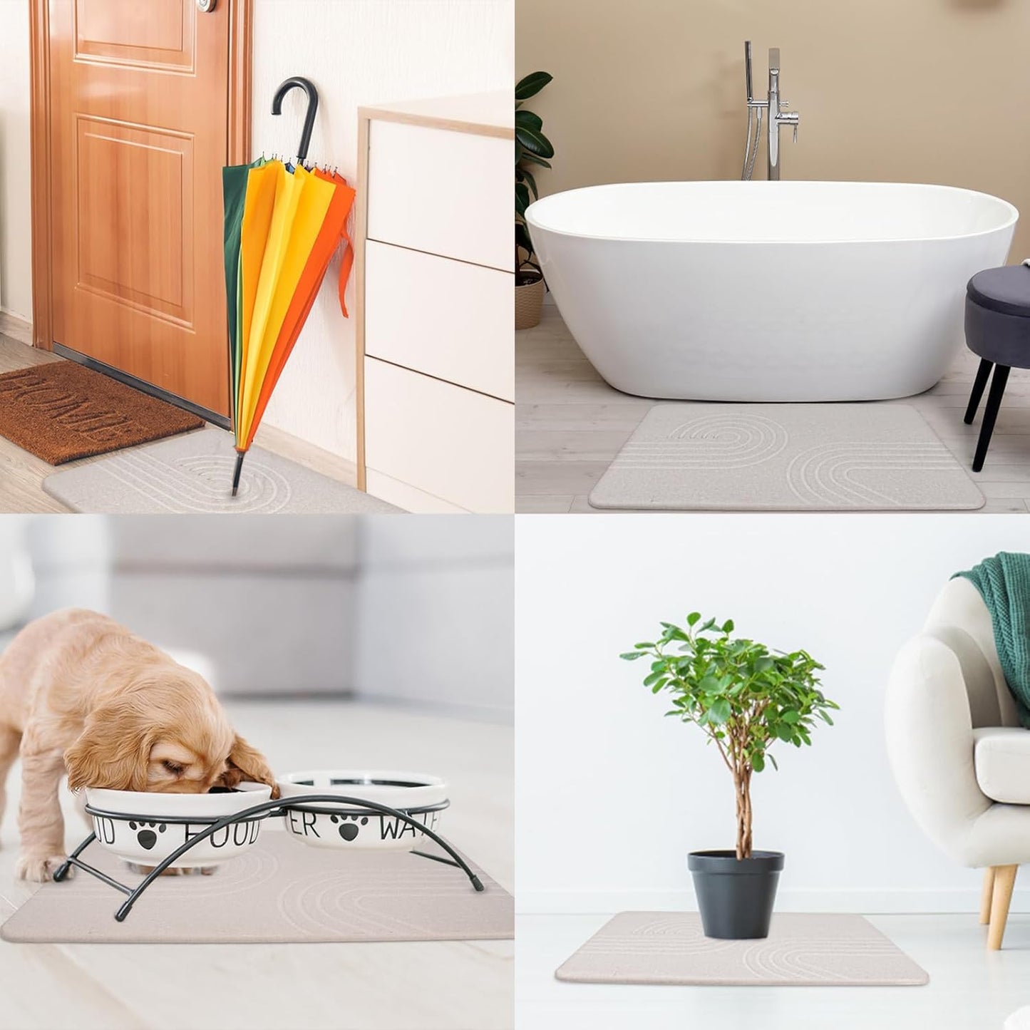 Elfcool Stone Bath Mat Diatomaceous Earth Shower Mat Non Slip Quick Dry Bath Stone Mat Super Absorbent Bathroom Floor Mat for Bathroom Kitchen Counter (Off White 02)