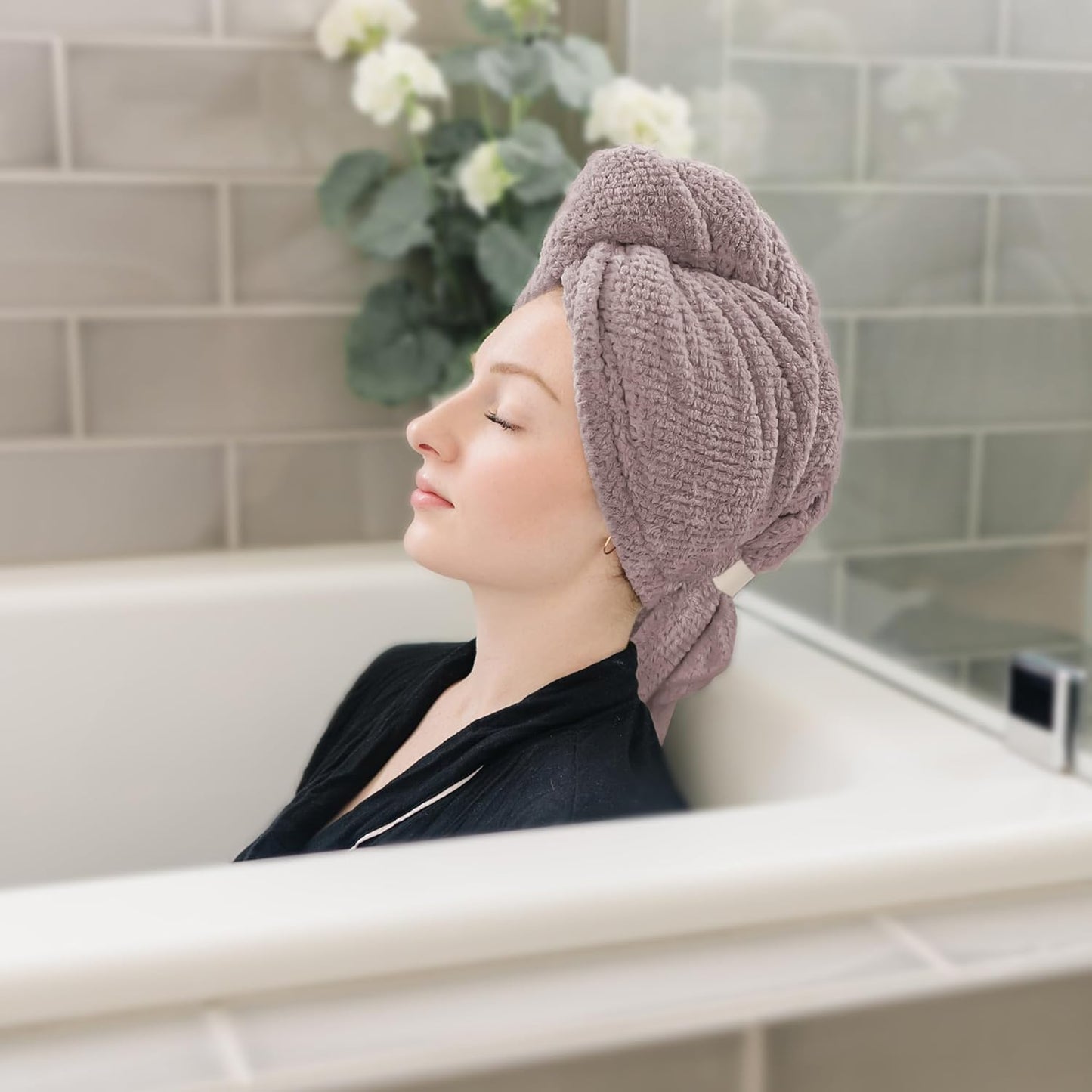 2 Packs Large Microfiber Hair Towels for Women, Super Absorbent & Quick Dry Hair Towel Wrap for Curly Hair Long & Short Hair- Anti-Frizz Hair Turbans for Wet Hair (Mauve & Clay)