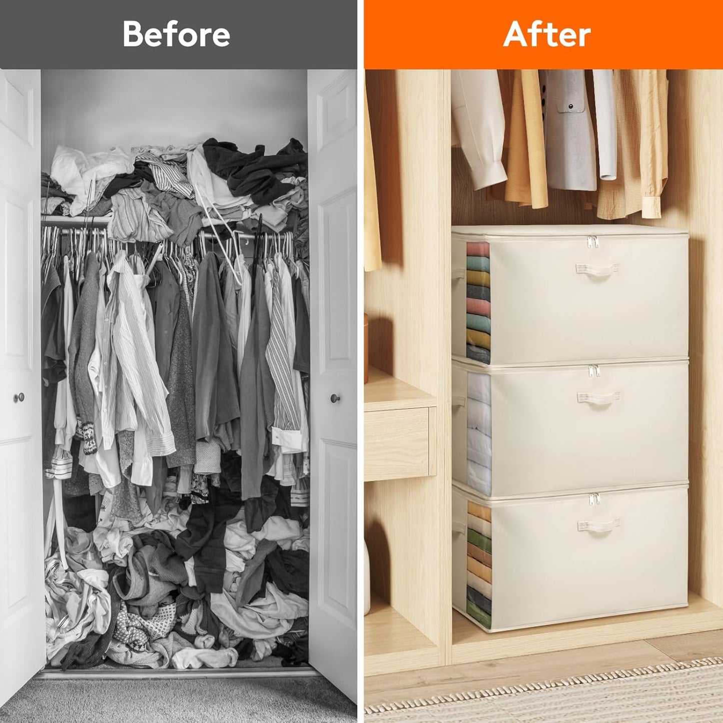 Lifewit Large Canvas Cotton Comforter Storage Bags with Zipper 6 Pack, 90L Breathable Foldable Clothing Containers, Linen Sweater Organizers Boxes for Clothes, Blankets, Pillows, Duvets, Bedding