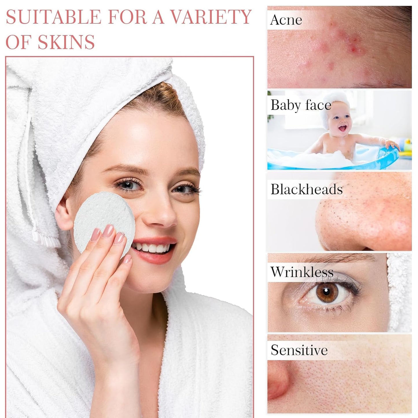 Sieral 120 Pcs Compressed Facial Sponges with Container Disposable Face Sponge Pads for Washing Face Cleansing Exfoliating Esthetician Makeup Removal(Round,White, Pink)